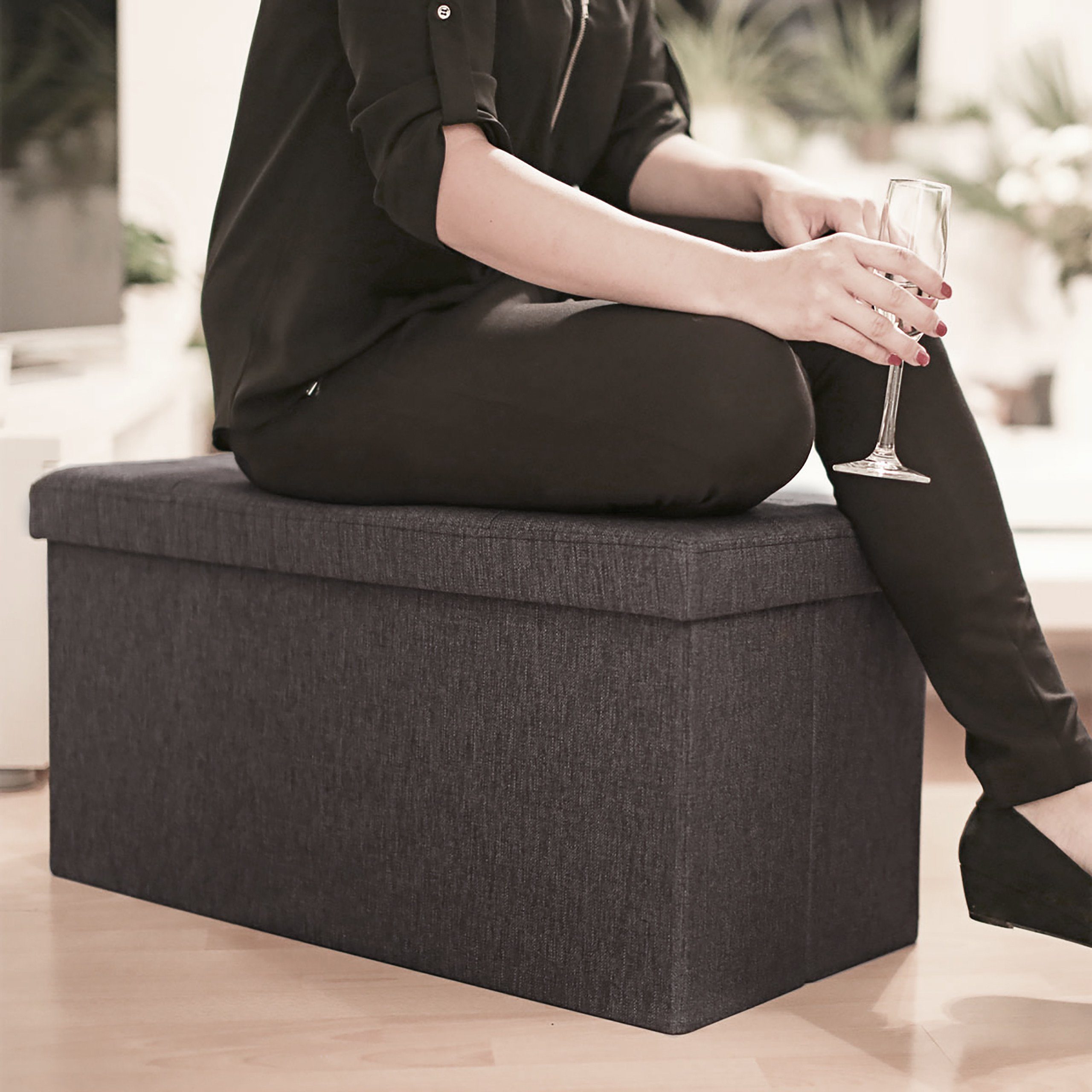 relaxdays Sitzbank Faltbare Sitzbank Leinen, braun