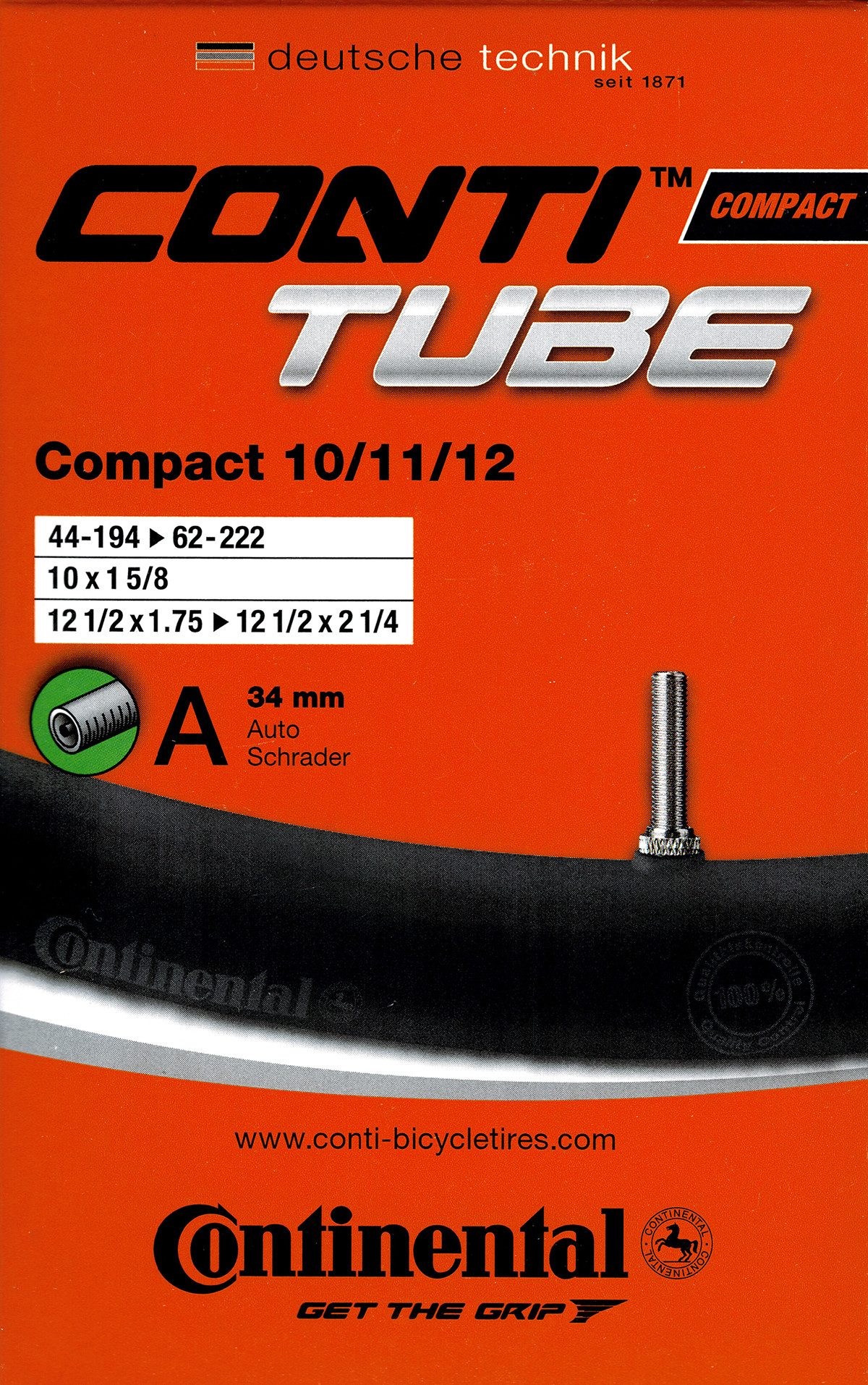 CONTINENTAL Fahrradschlauch Continental Compact Schlauch 10 11 12 Zoll AV (44/62-194/222) AV 34mm, 1 5/8, 1,95, 2,00, 2,25, 1,90