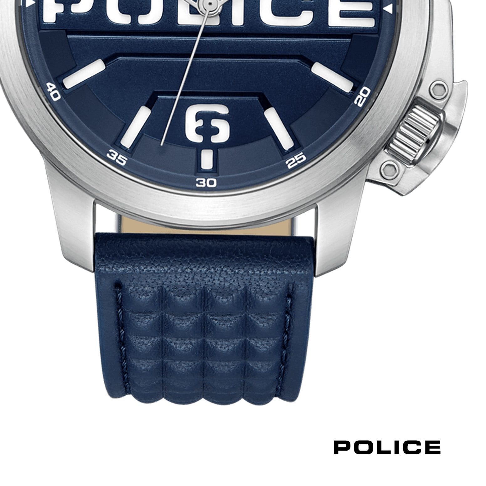 Police Quarzuhr Police Herrenuhr Leder dunkelblau, (Analoguhr), Herrenuhr rund, extra groß (ca. 44x52mm) Lederarmband
