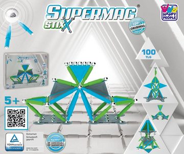 Happy People Magnetspielbausteine Supermag Stix 100 Teile Magnetisches Konstruktionsspielzeug, magnetische Bausteine