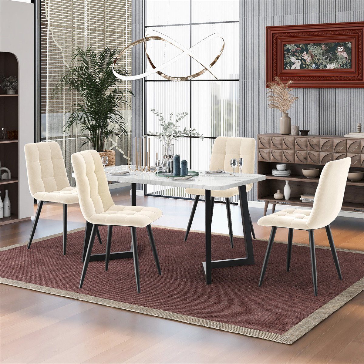 XDeer Esszimmerstuhl 4er Set Esszimmerstühle,Polsterstuhl Küchenstuhl mit Rückenlehne, Sitzfläche aus Samt Gestell aus Metall,Leicht zu montieren Beige | Stühle