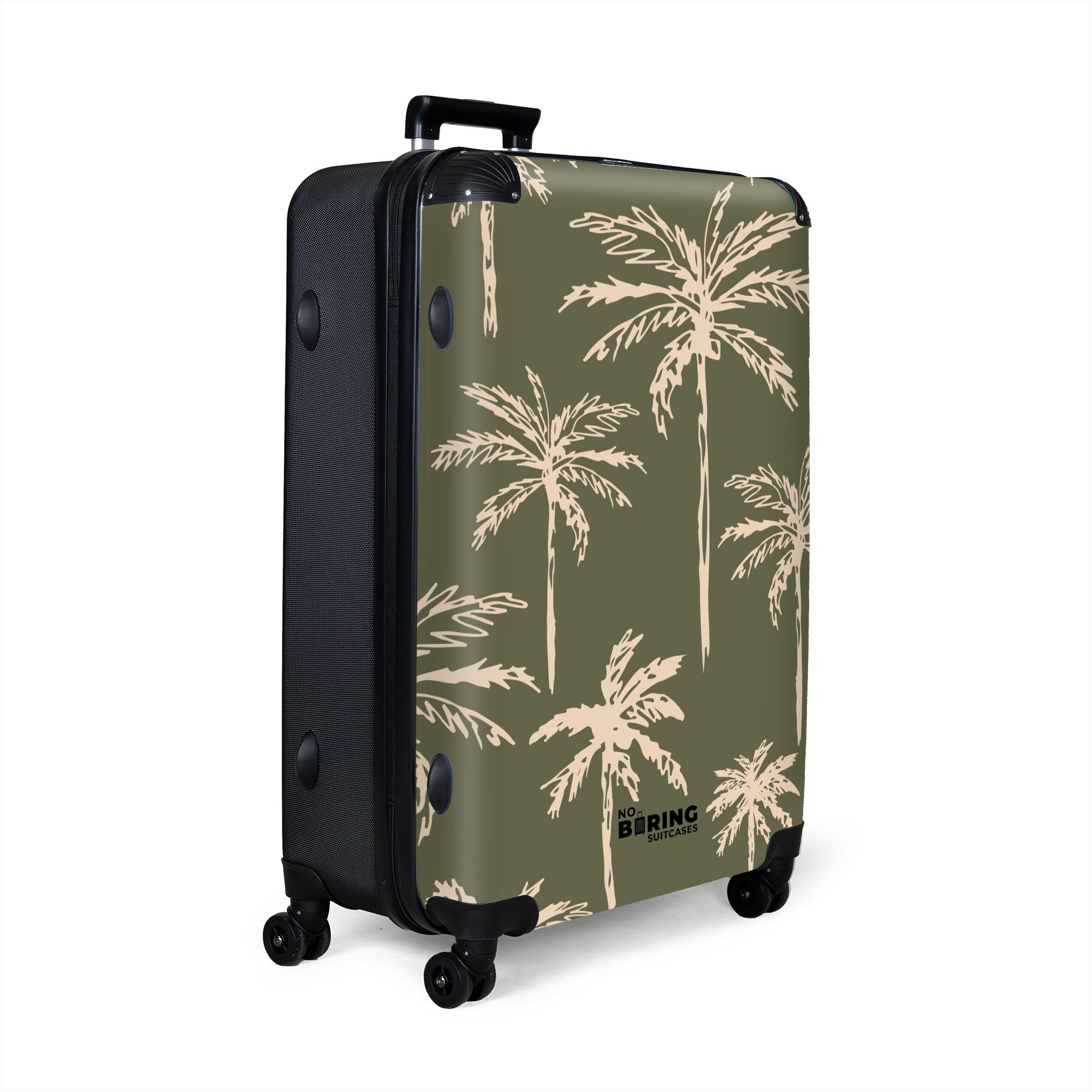 NoBoringSuitcases.com© Hartschalen-Trolley Grün mit beigem Palmenaufdruck günstig online kaufen