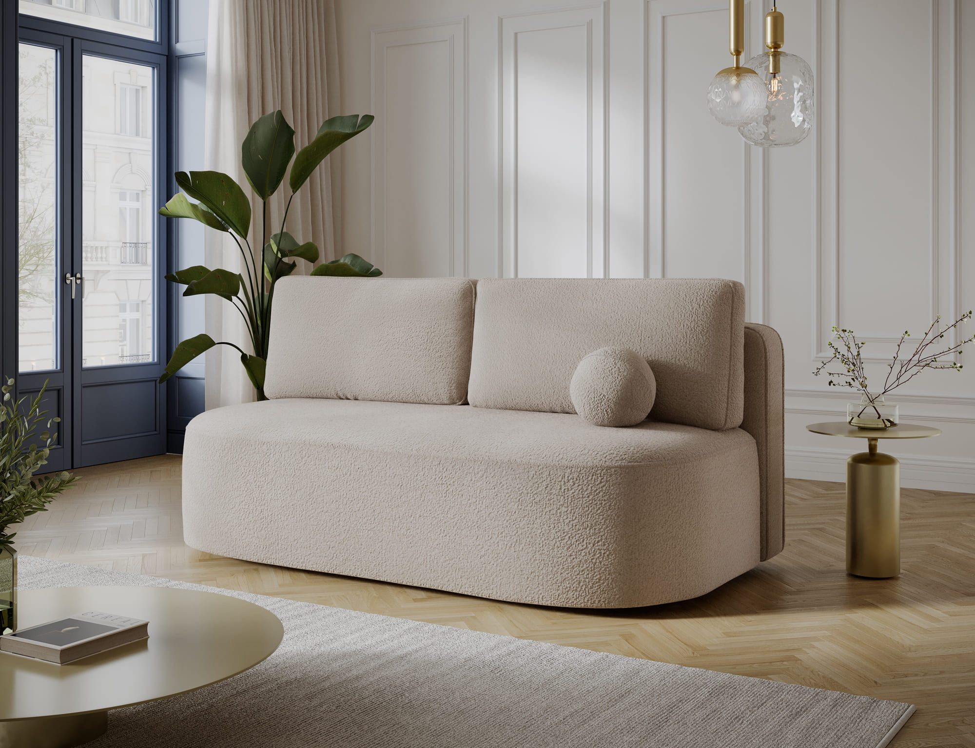 MOEBLO Schlafsofa LETTY, 2-Sitzer mit Schlaffunktion, Bettkasten, 2 Rückenkissen und Dekokissen, Liegefläche 150 x 193 cm