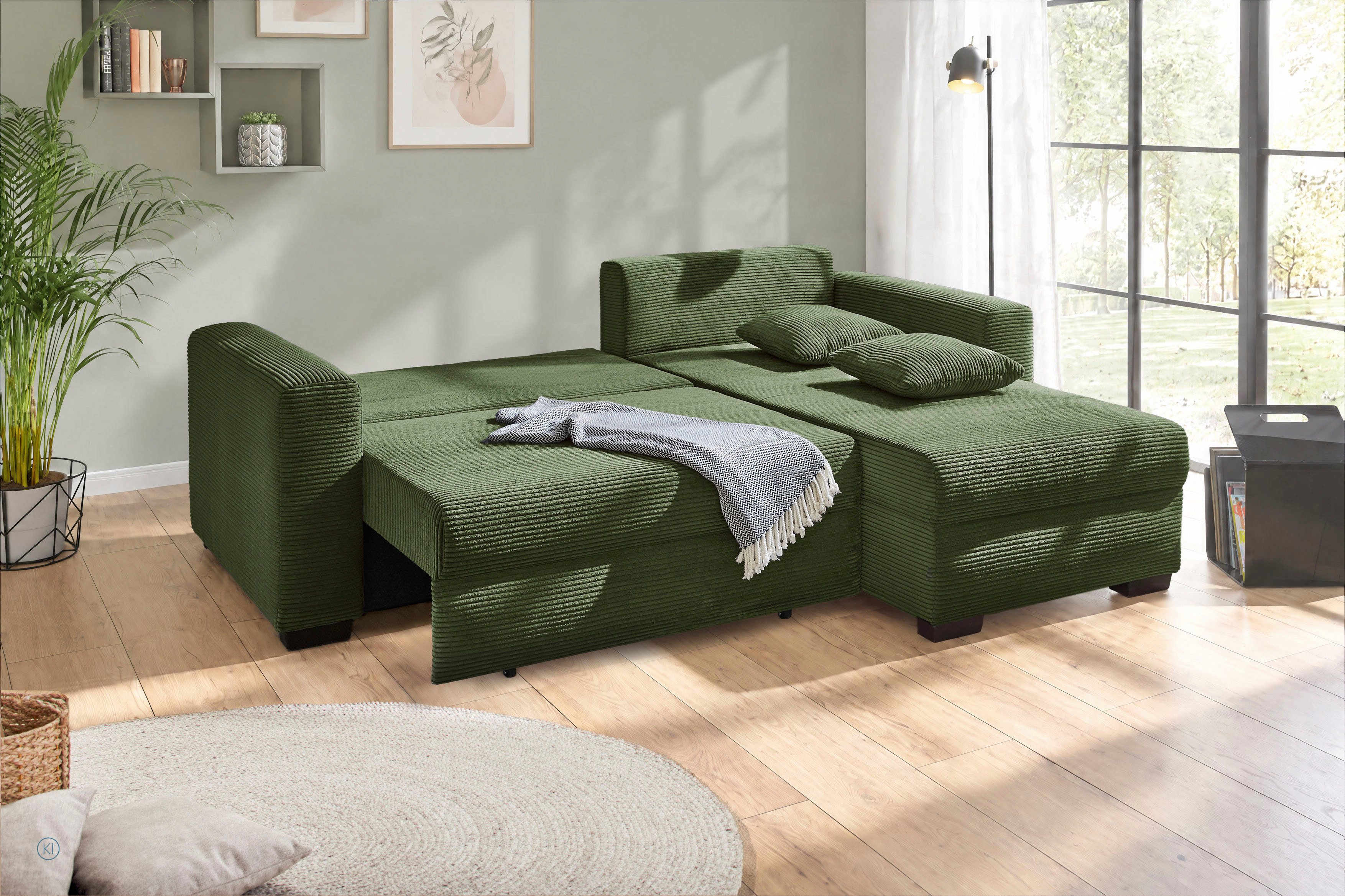 Jockenhöfer Gruppe Ecksofa Ecksofa Elmau, Größe Ottomane: L, B:235cm, optional mit Topper, mit Schlaffunktion, Bettkasten & 2 Zierkissen