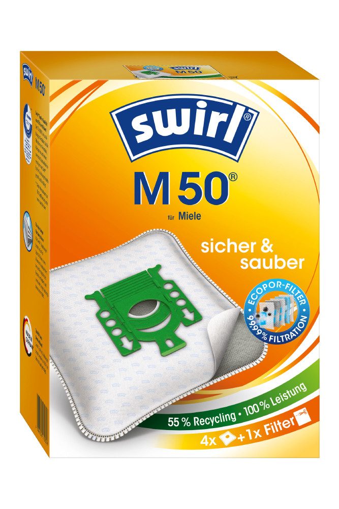 Swirl Staubsaugerbeutel Swirl M50 M 50, passend für Miele Staubsauger, inkl. 2 Filter - zuschneidbar, 8 St., Optimale Passform, EcoPor Qualität für lange Nutzungsdauer