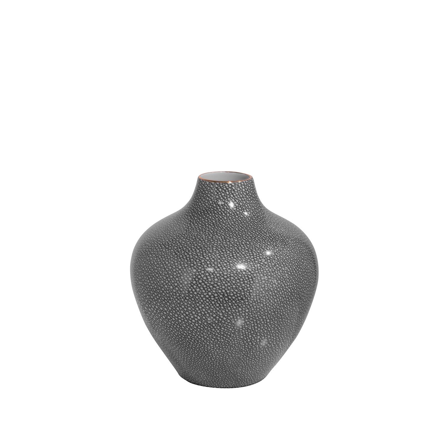 Fink Dekovase Vase GLORIA - grau - Porzellan - H.26cm x Ø 24cm, Handbemalter goldfarbener Rand - Durchmesser Öffnung ca. 6,5cm