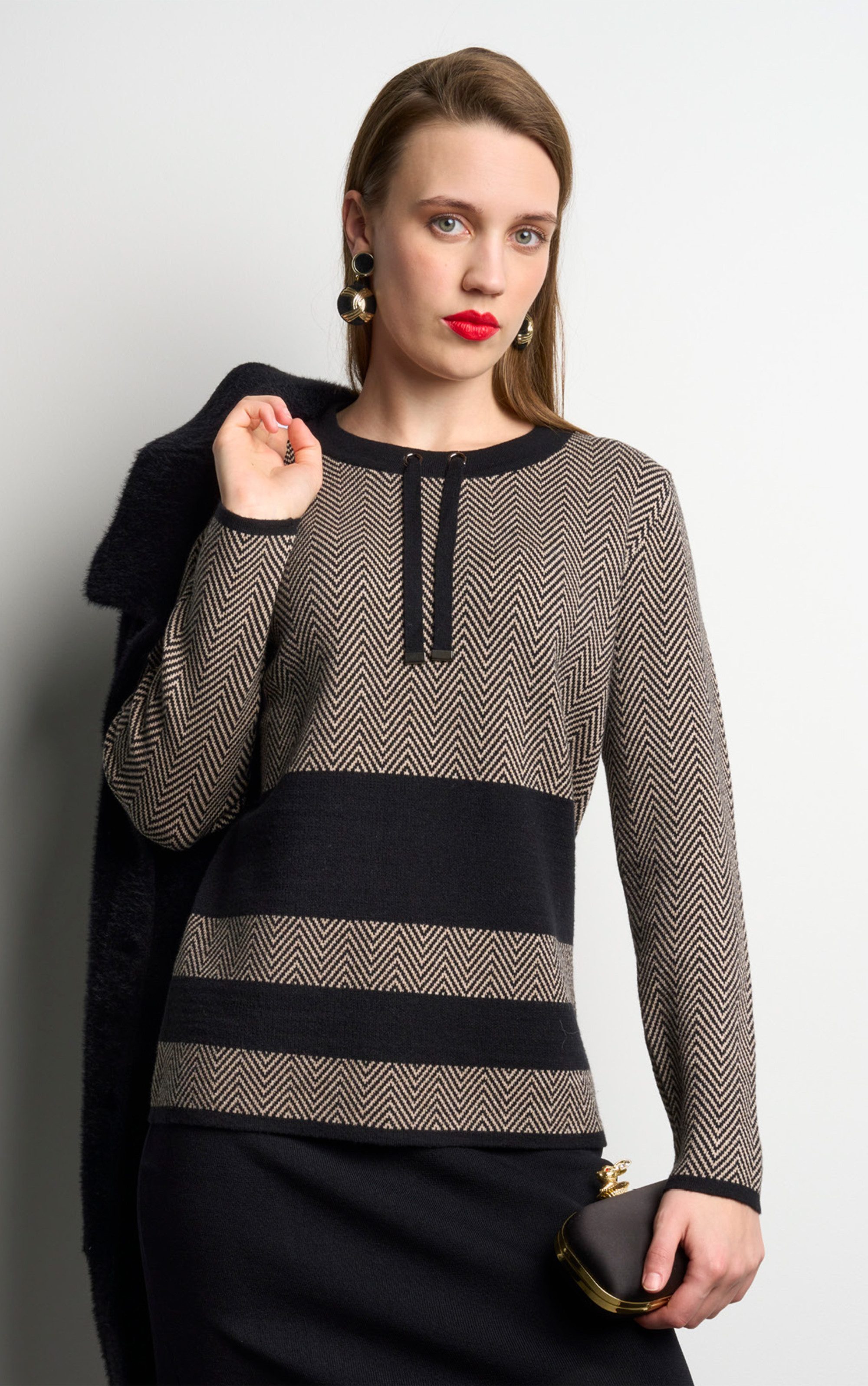Passioni Strickpullover mit Fischgrätmuster günstig online kaufen