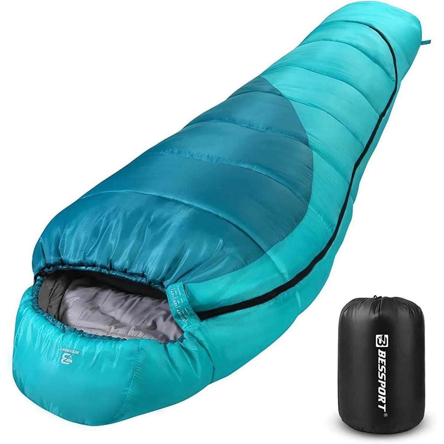 Bessport Mumienschlafsack Schlafsack 4 Jahreszeiten Mumienschlafsack -10 ℃ - 15