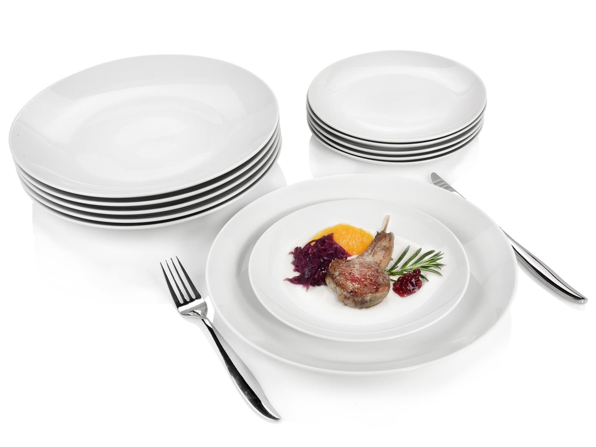 SÄNGER Tafelservice New Port Geschirrset (12-tlg), 6 Personen, Porzellan, spülmaschinengeeignet, Premium Collection