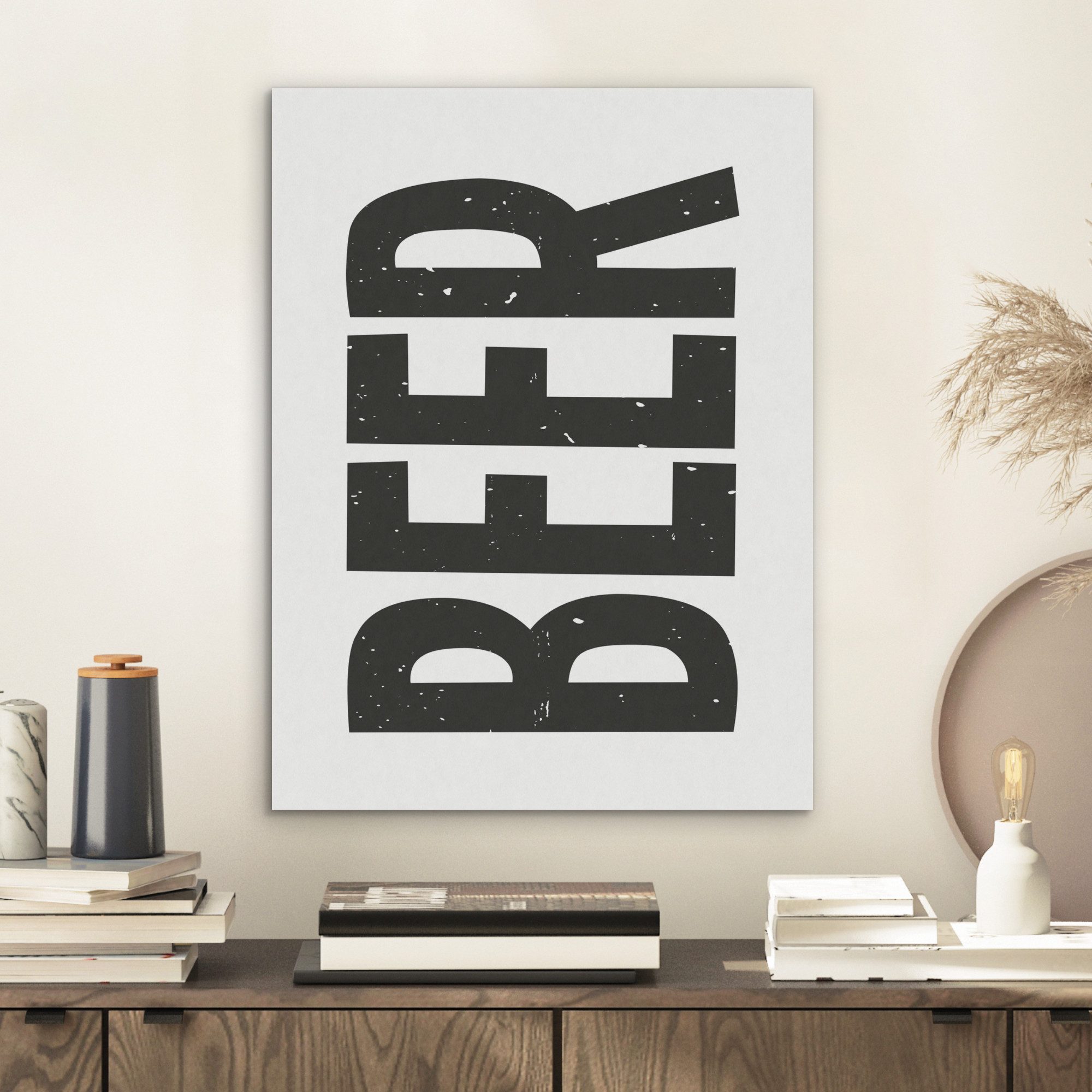 MuchoWow Gemälde Bier - Japandi - Dekoration - Schwarz, Fotodruck (1 St), Akustikpaneele, Wandpaneele, Schalldämmung, Akustikbilder 30x40 cm