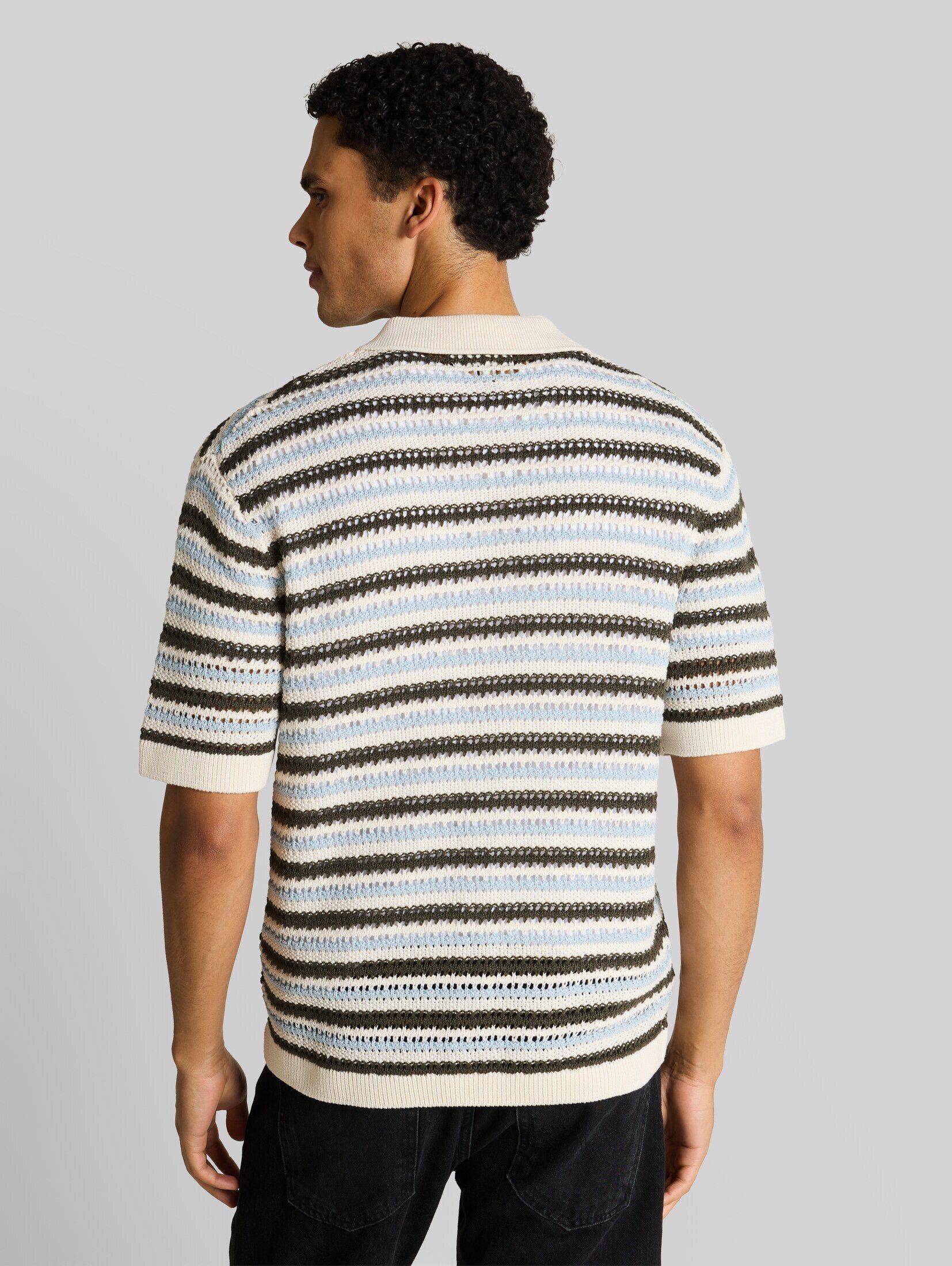 TOM TAILOR Kurzarmhemd Pullover & Strickjacken Strick-Poloshirt mit Streifenmuster