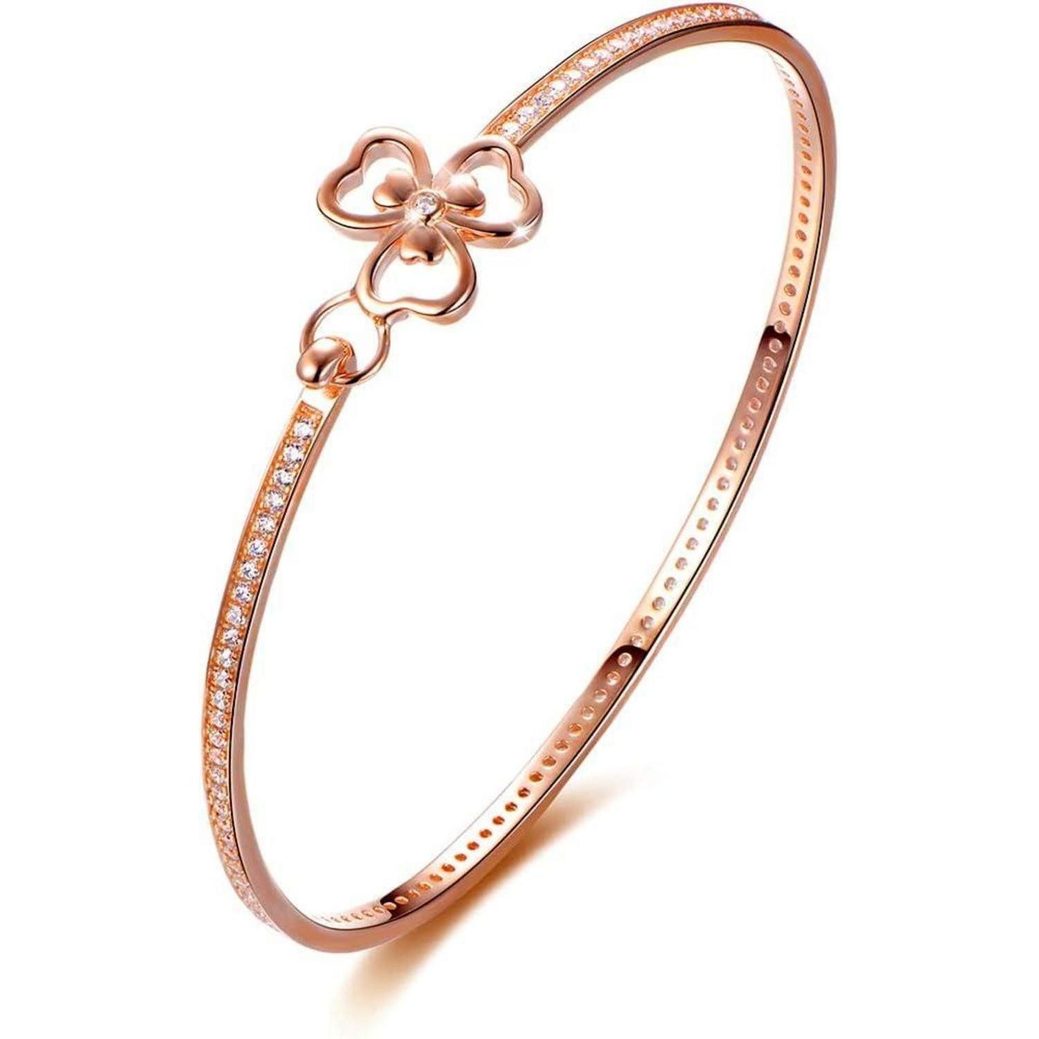 LuxusKollektion Armreif Armband Damen Rosegold Kleeblatt Zirkonia