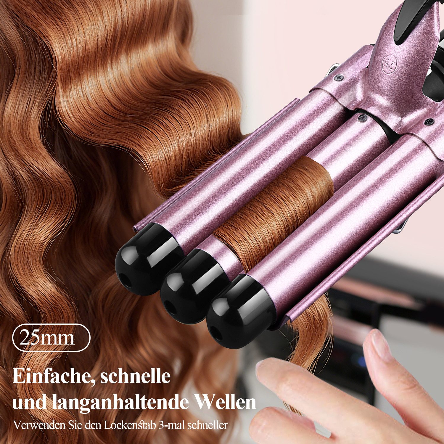 CkeyiN Lockenstab 25mm-Wasserwellen-Lockenstab mit Klappbarem Griff 140℃-220℃, Turmalin-Keramik-Beschichtung, mit LED-Anzeige Verbrühungssichere Spitze und Stütze