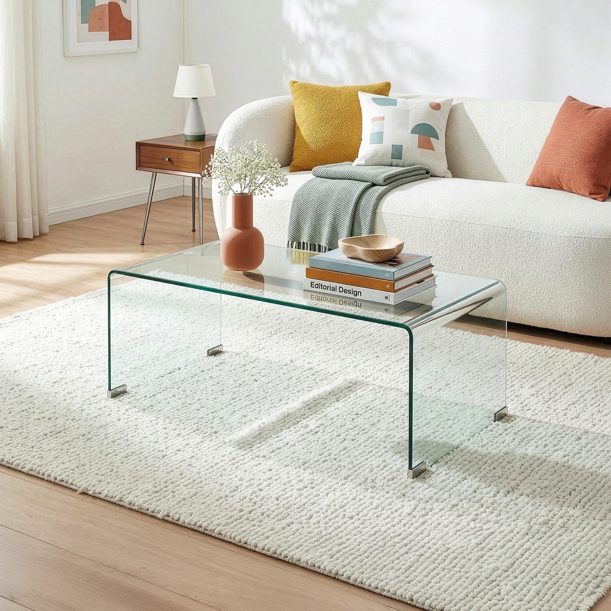 en.casa Couchtisch, »Väsas« 90 x 45 x 35 cm rechteckig gehärtetes Glas Transparent