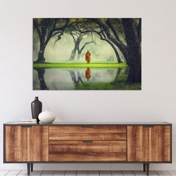 WallSpirit Leinwandbild "Mönch am See" - moderner Kunstdruck - XXL Wandbild, Leinwandbild geeignet für alle Wohnbereiche