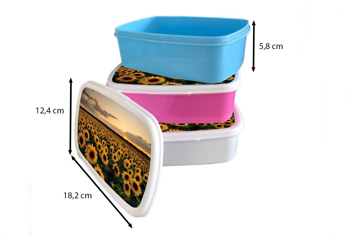 MuchoWow Lunchbox Sonnenblume - und (2-tlg), - für Kinder Sonnenuntergang Erwachsene, Jungs weiß Brotbox Kunststoff, Brotdose, Farben, und für Mädchen