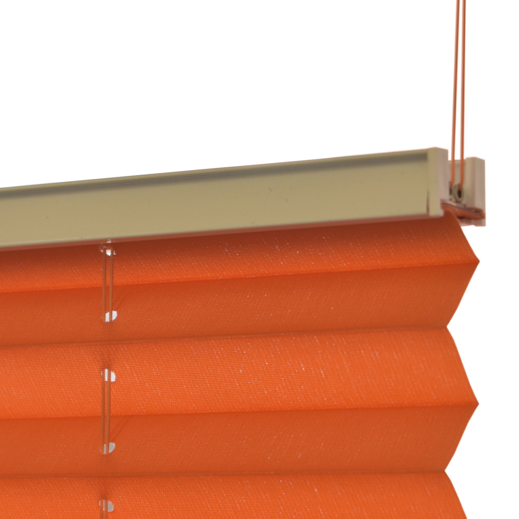 Orange Plissee KlemmFix-Halterung ohne weiß mit lackierten Bohren, Klemmfix Monta, DomDeco, Alu-Profilen, Plissee zur