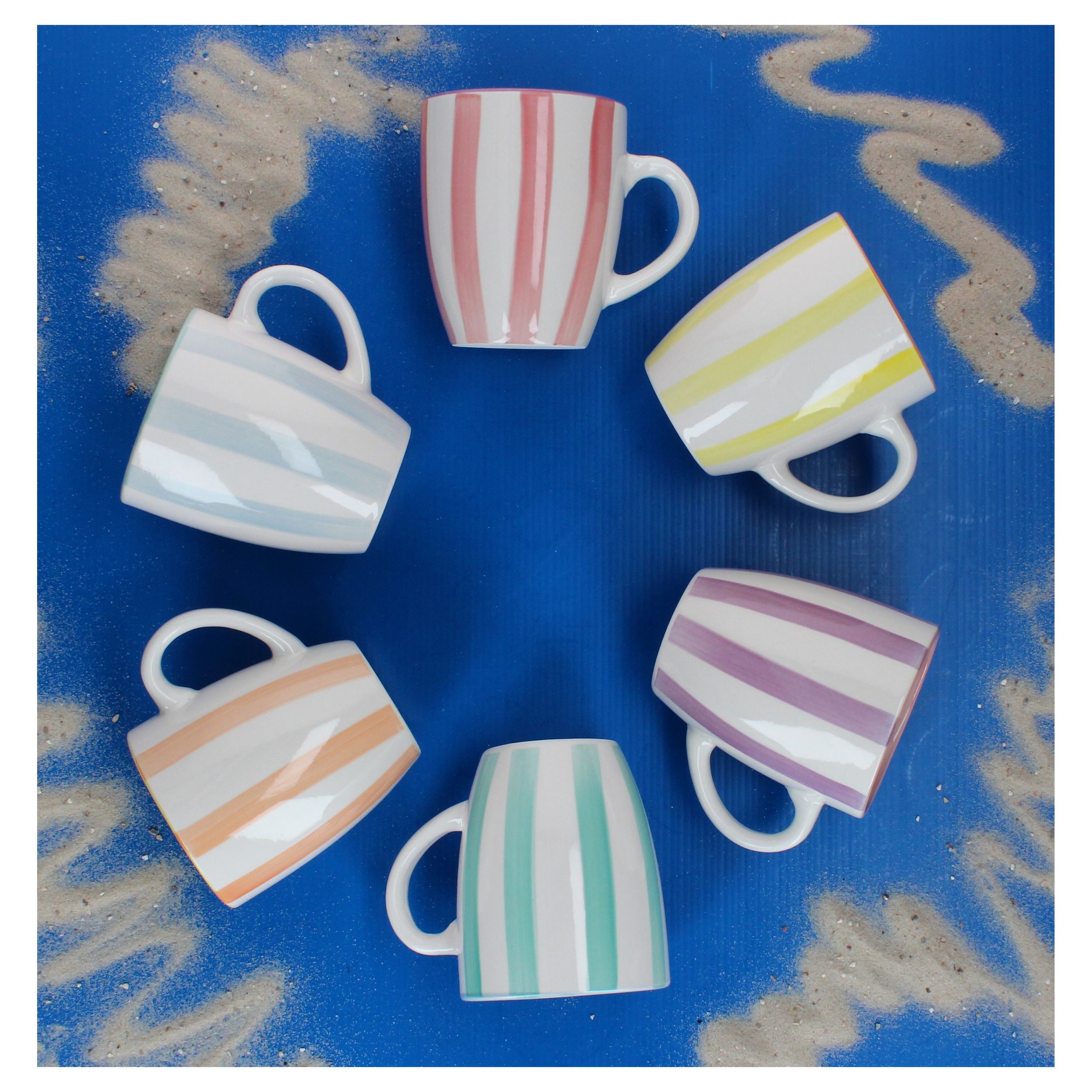 MamboCat Becher Beach Pastello Stripes 6er Set Kaffeebecher 340ml pastell Streifen, Steingut – Bild 4 von 5