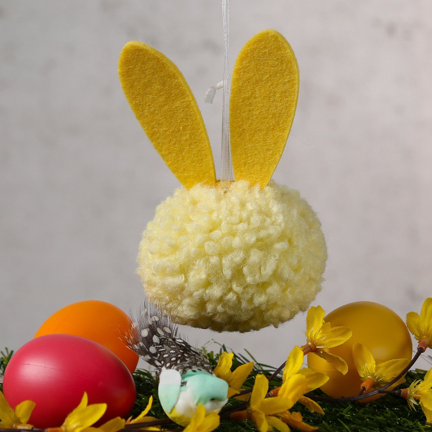 Dekofigur Pompom gelb MARELIDA Osterhase St) Filzohren Puschel (1 hängend Ostern H: 12cm