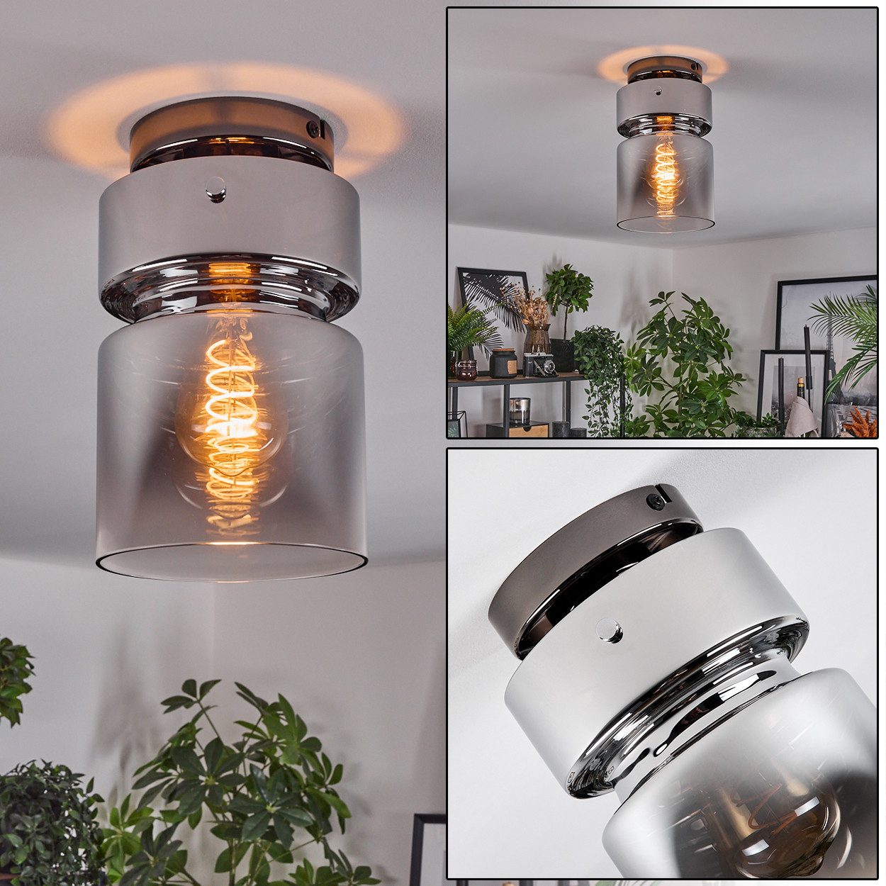 hofstein Deckenleuchte 1-flammige Deckenlampe aus Metall/Glas günstig online kaufen