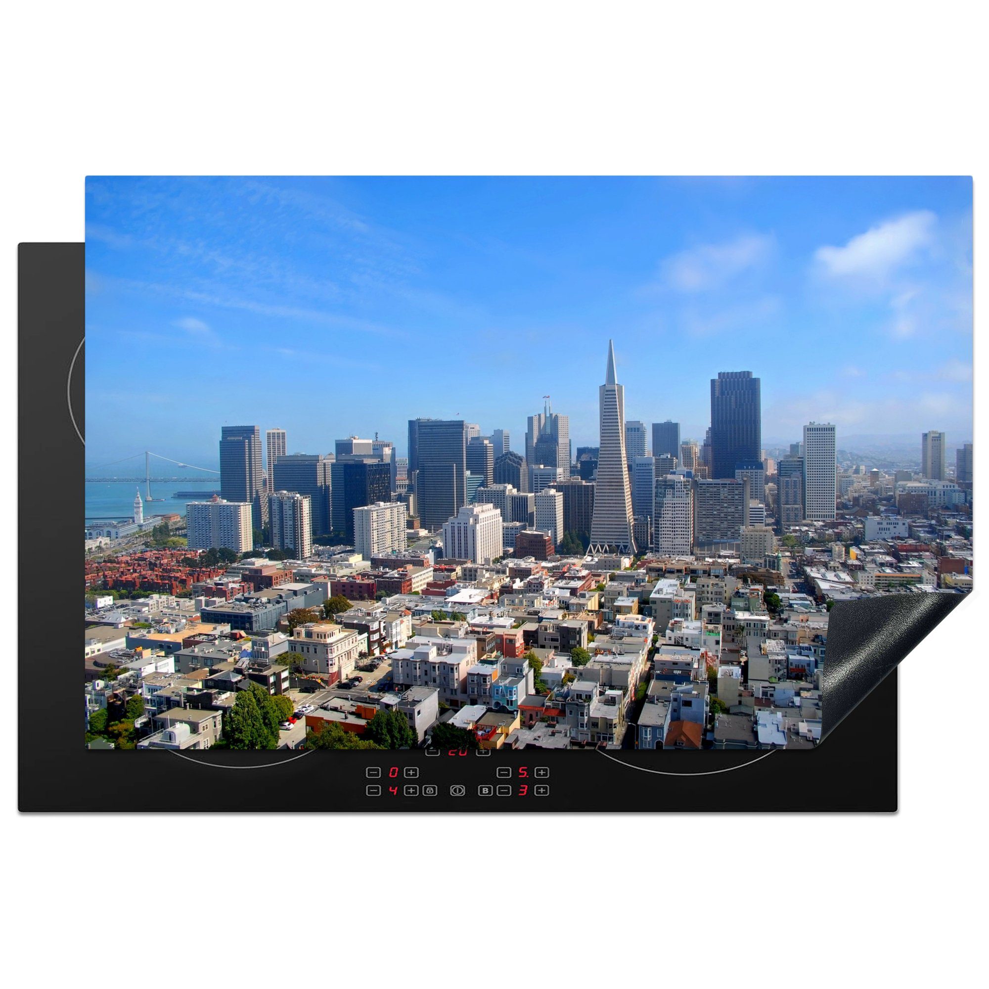 MuchoWow Herdblende-/Abdeckplatte San Francisco - Skyline - Stadt, Vinyl, (1 tlg), 81x52 cm, Induktionskochfeld Schutz für die küche, Ceranfeldabdeckung