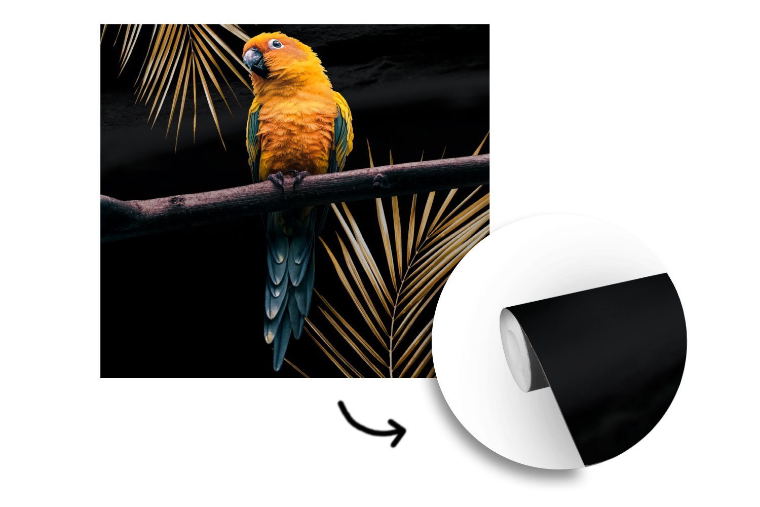 MuchoWow Fototapete Vogel - Papagei Tapete für Wandtapete - - Wohnzimmer St), (5 bedruckt, oder Schlafzimmer, Farn, Zweig Vinyl Matt