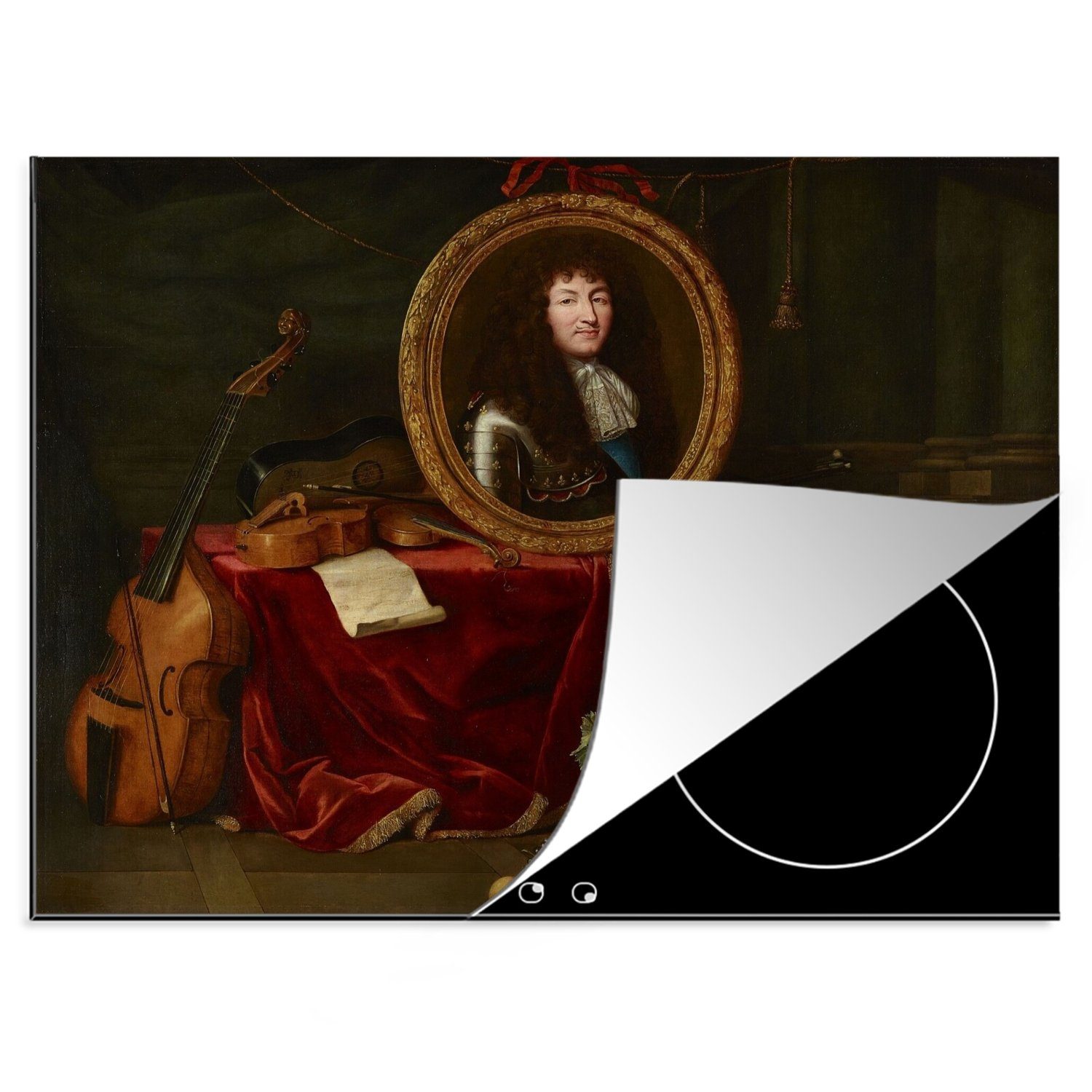 MuchoWow Herdblende-/Abdeckplatte Porträt von Ludwig XIV. in Begleitung der Künste und Wissenschaften -, Vinyl, (1 tlg), 70x52 cm, Mobile Arbeitsfläche nutzbar, Ceranfeldabdeckung