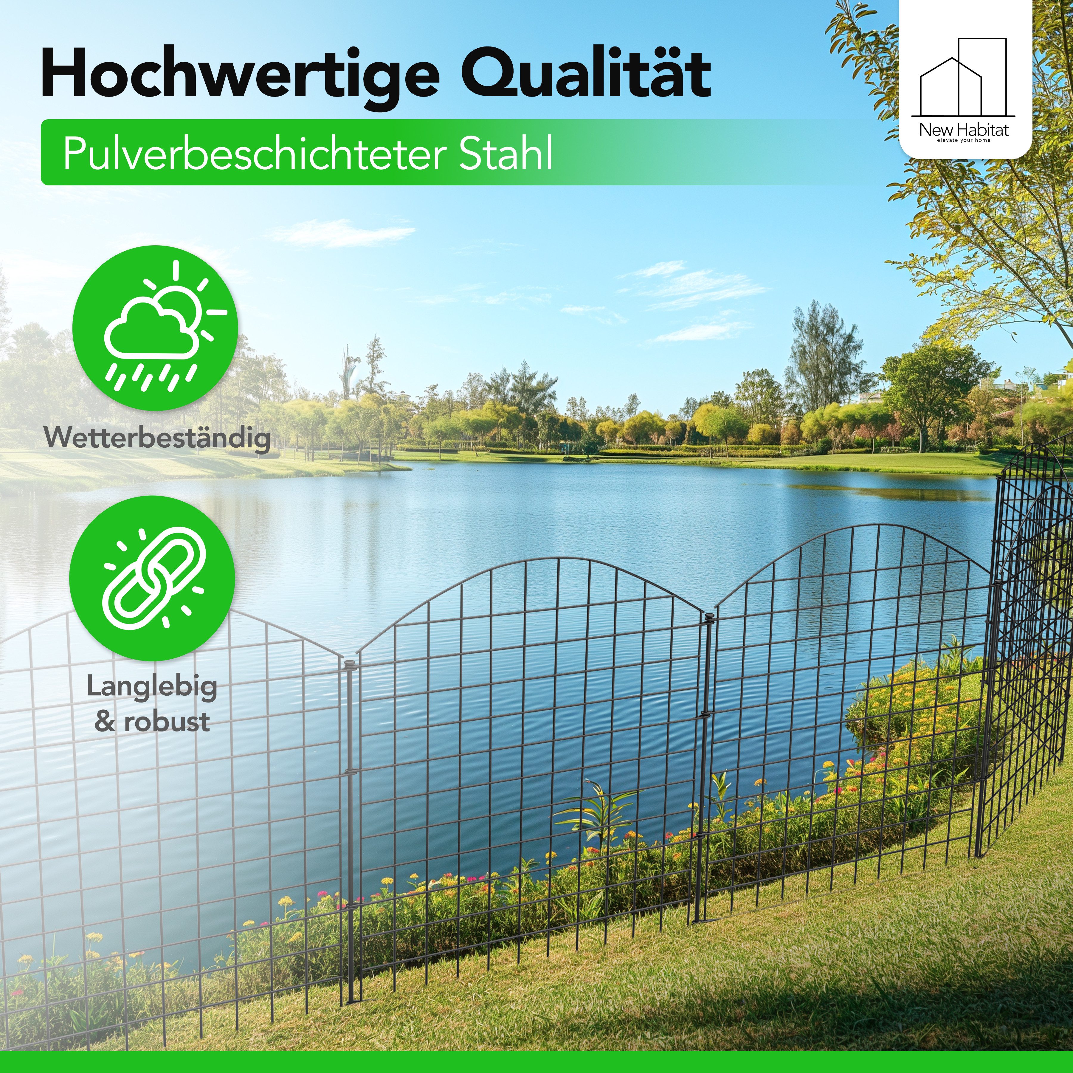 NewHabitat Teichzaun Steckzaun Zaun Gartenzaun Hundezaun Gitterzaun Zaunset, (Set, inkl. Stäbe), mehrere Sets kombinierbar