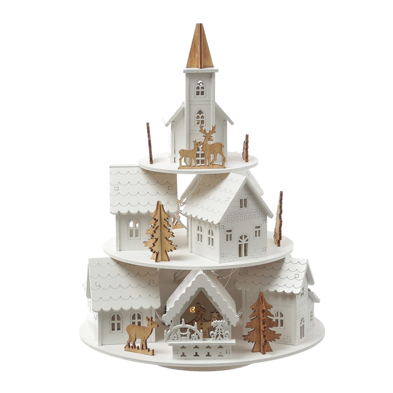 MARELIDA Weihnachtshaus LED Weihnachtsstadt Winterdorf mit Musik Spieluhr Timer H: 29cm