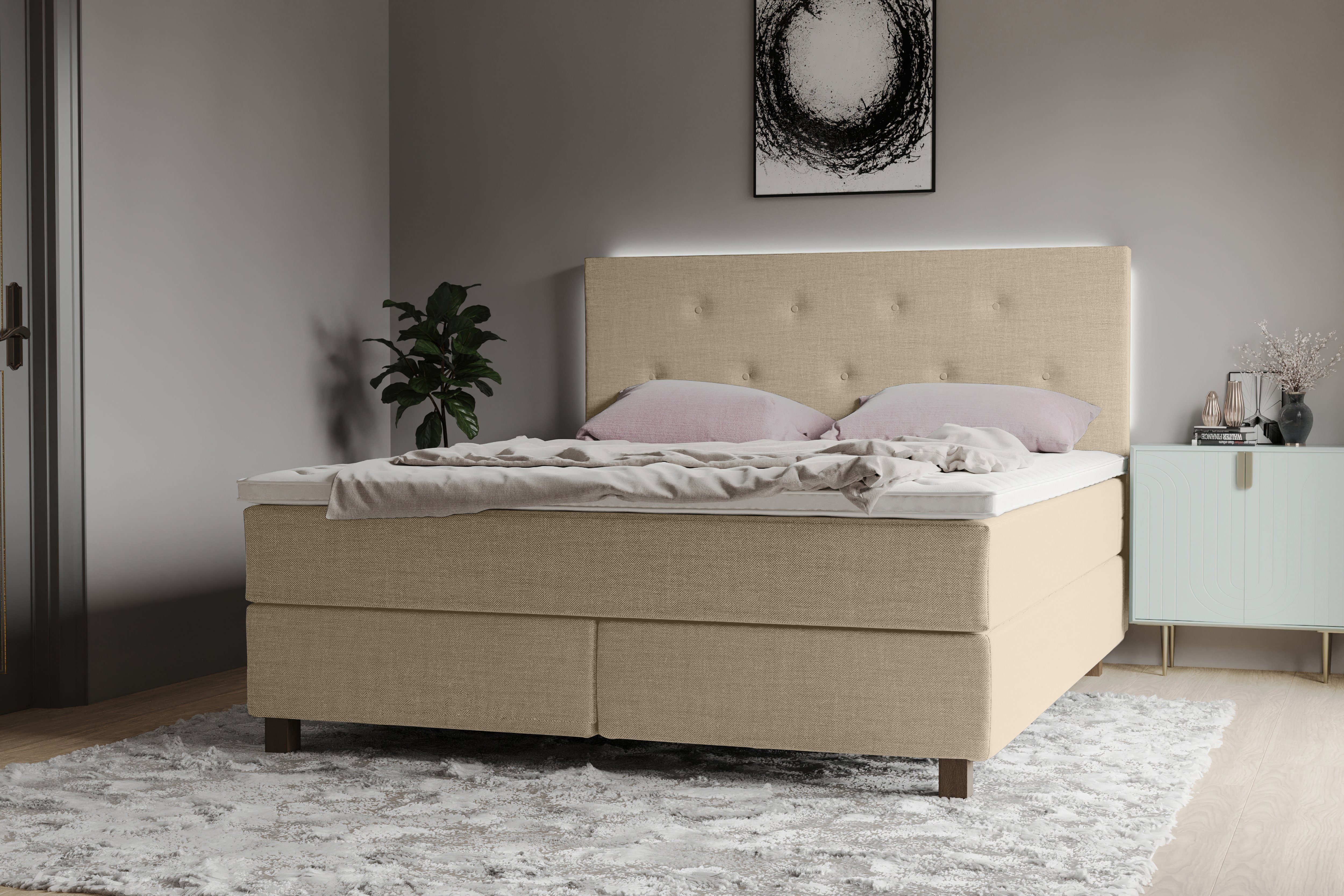 INOSIGN Boxspringbett Alenika, mit LED - Beleuchtung, mit Taschen-Federkernmatratze ivory | Boxspringbetten