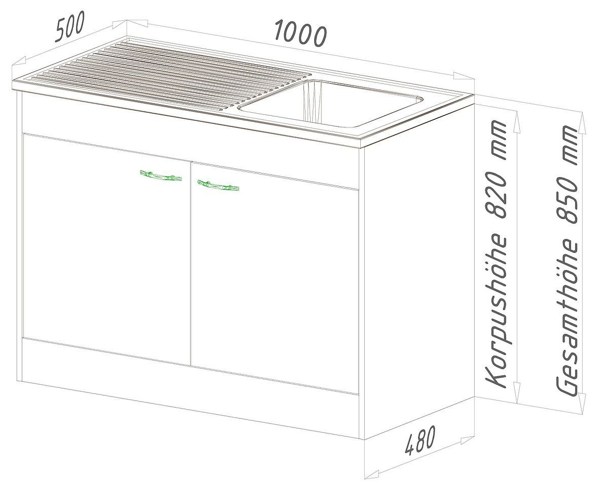 RESPEKTA Spülenschrank Respekta Komplettspüle mit Drehtür 100 x 50 cm