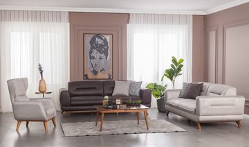 JVmoebel Wohnzimmer-Set Grau gepolstertes Sofa Dreisitzer Luxus Sessel moderne Möbel, (2-St., Sofa 3 Sitzer + Sessel), Made in Europa
