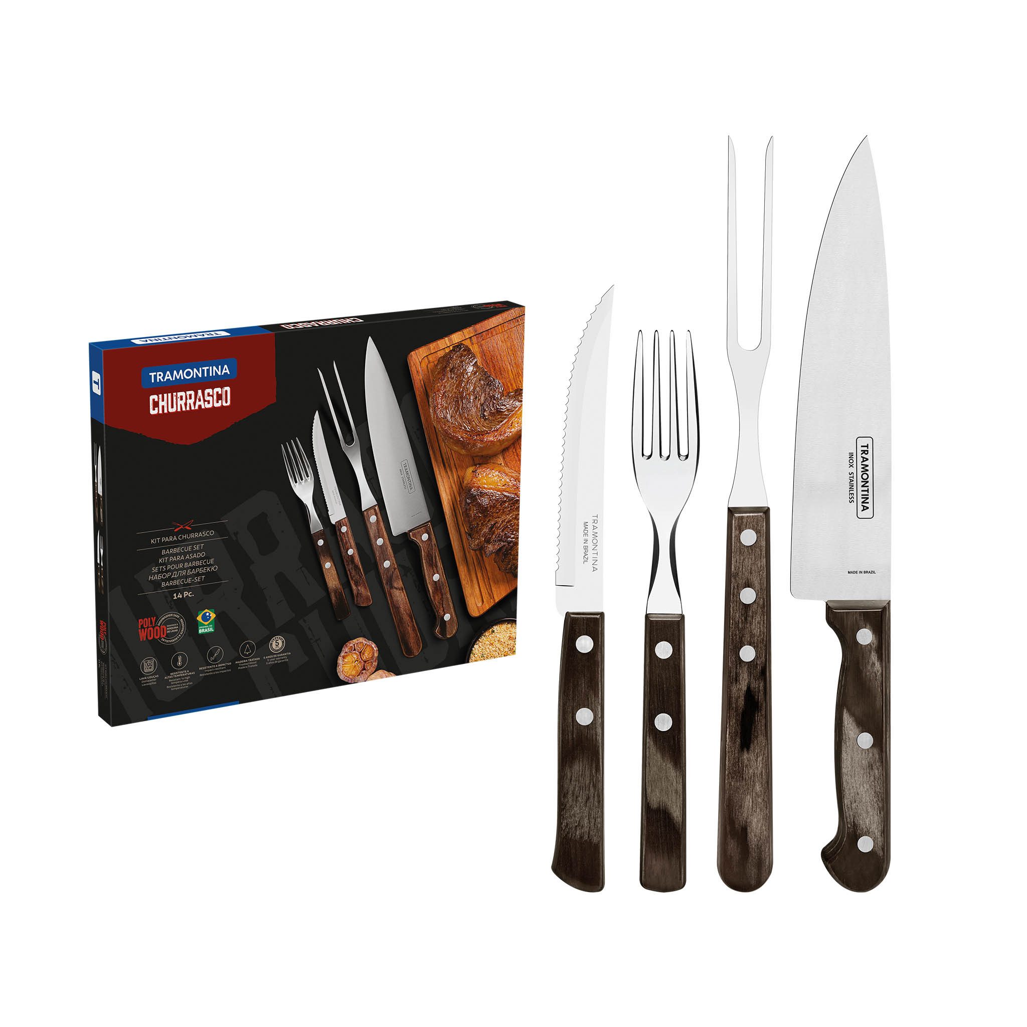 Steakbesteck CHURRASCO 14-tlg. Grillbesteck - 6x Steakmesser, 6x Steakgabeln
