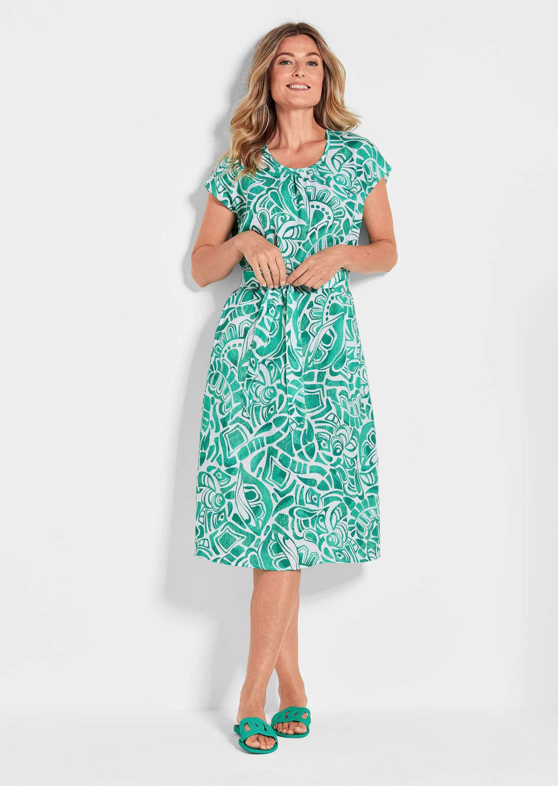 GOLDNER Sommerkleid Leinenkleid Ethno, Halbarm Printkleid aus Leinen, gemus günstig online kaufen