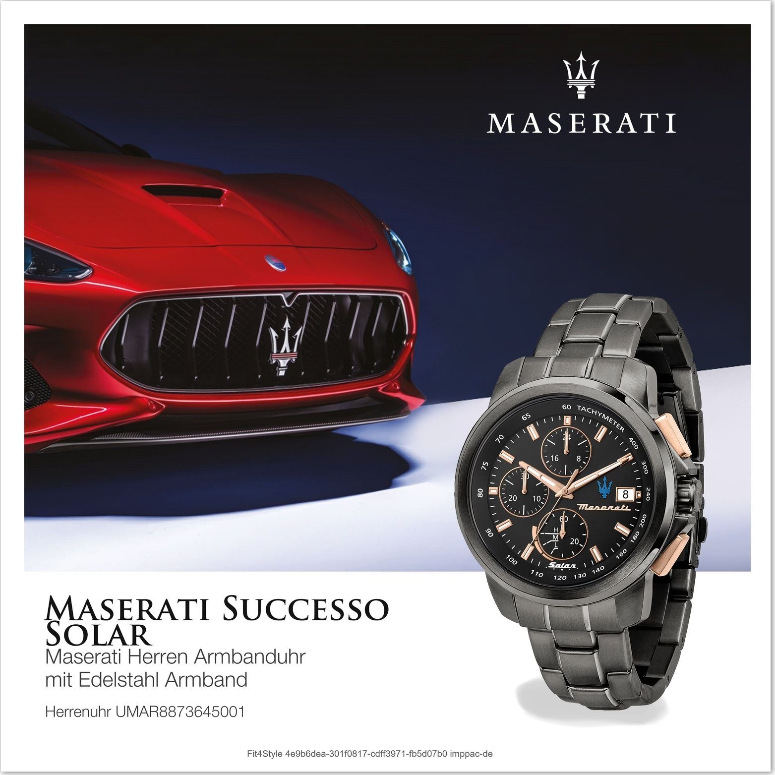 MASERATI Chronograph Gehäuse, Chronograph, (ca. Edelstahluhr 44mm) rundes Maserati Edelstahlarmband, Herrenuhr groß schwarz