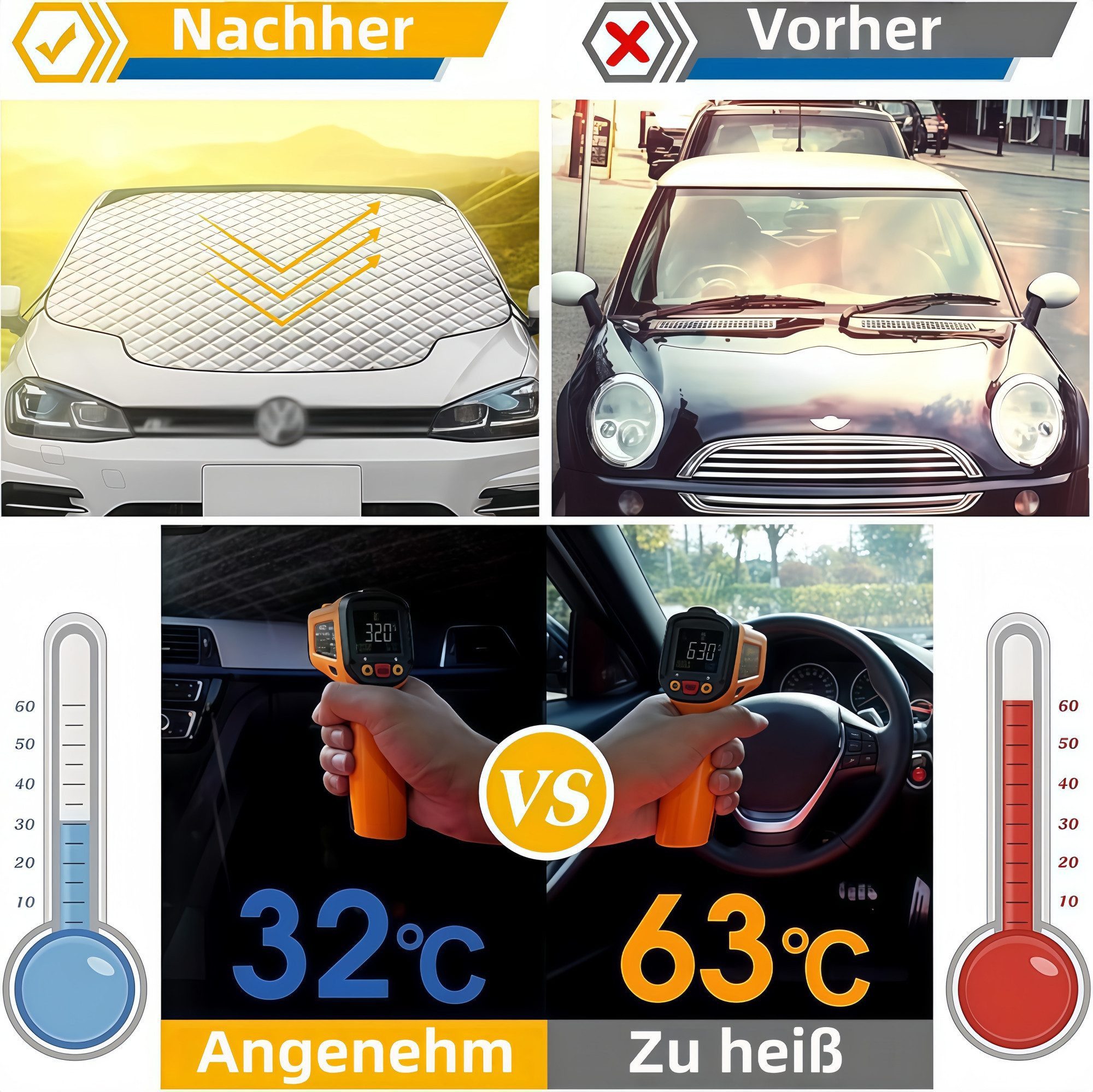FOUORTUNATE-BEE Autosonnenschutz Autosonnenschutz für die Frontscheibe gegen Schnee und Sonne, Schützt im Sommer vor Sonne und Hitze, im Winter vor Schnee und E – Bild 3 von 4