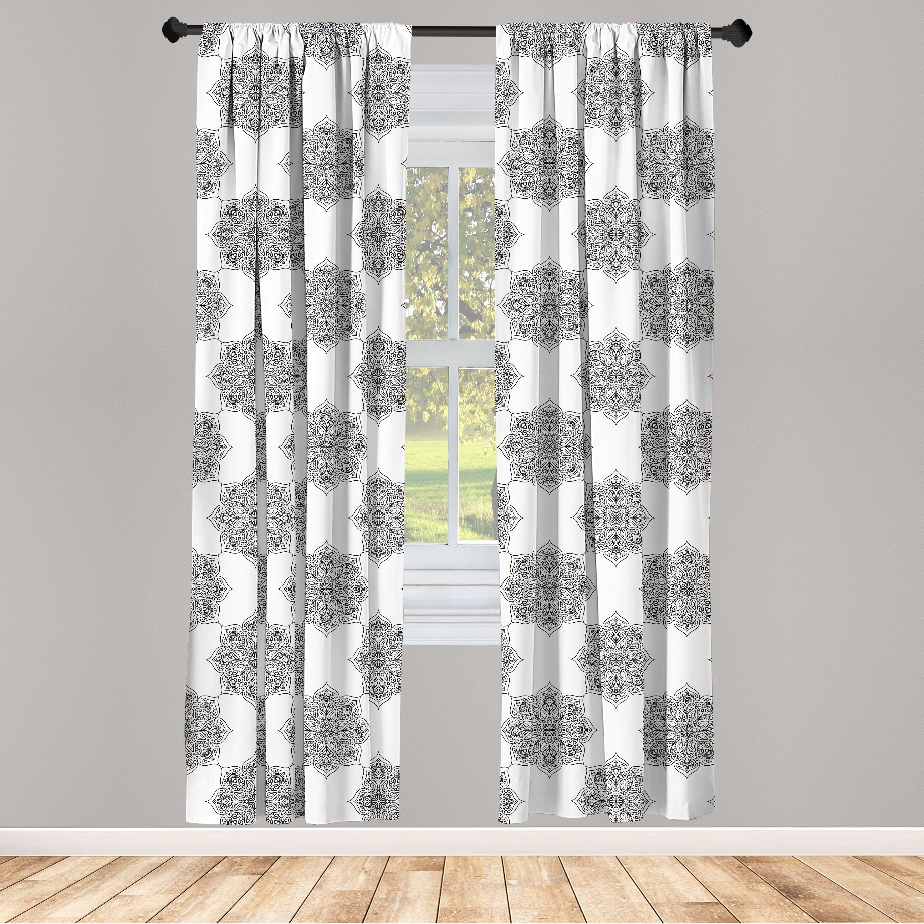 Gardine Vorhang für Wohnzimmer Schlafzimmer Dekor, Abakuhaus, Microfaser, Ethnisch Volkston Mandala Inspiriert | Fertiggardinen