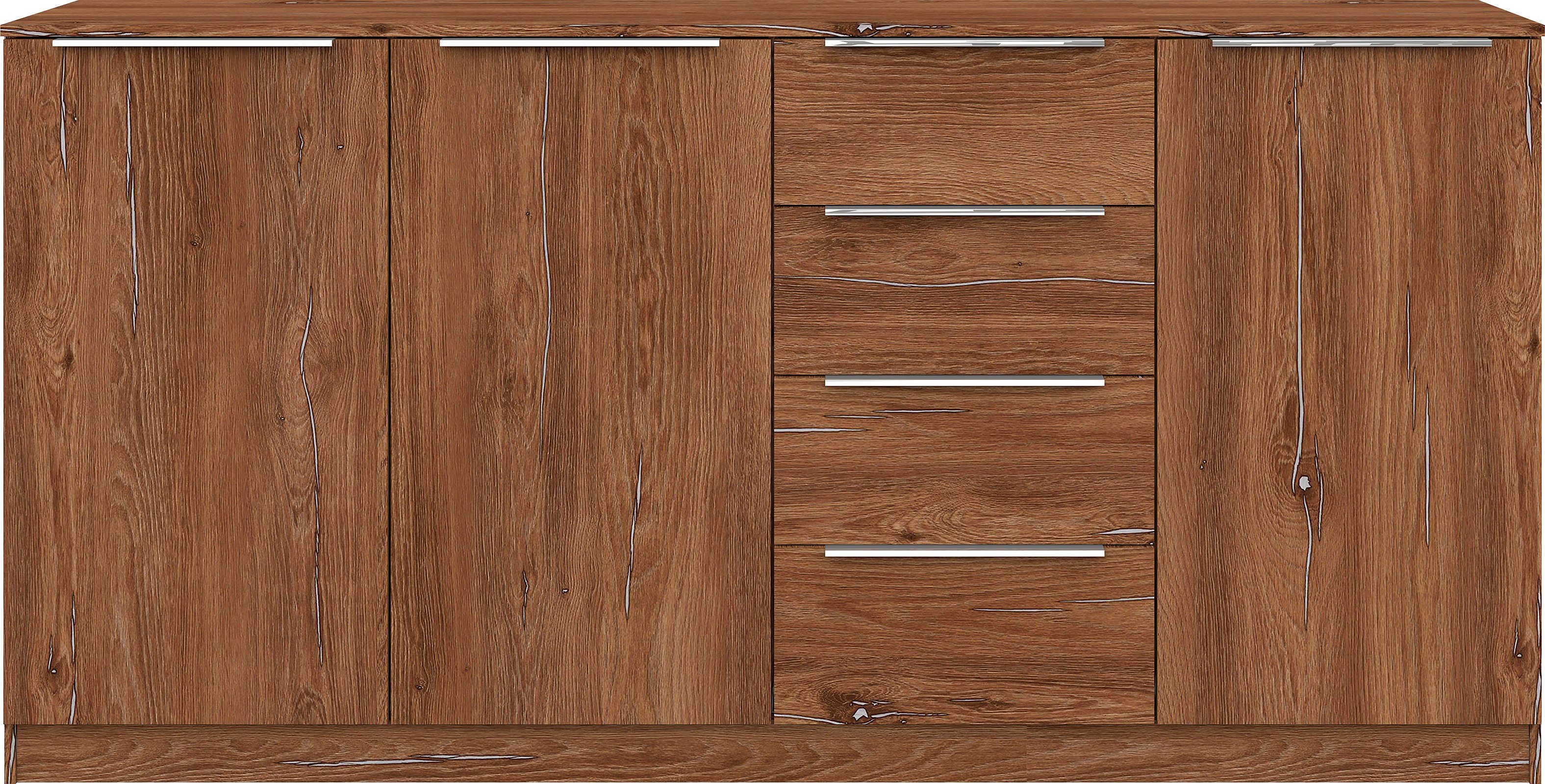 borchardt Möbel Highboard Oliva, Breite 200cm, moderne Kommode mit glänzenden Metallgriffen, viel Stauraum, Türen und Schubladen, Einlegeböden verstellbar