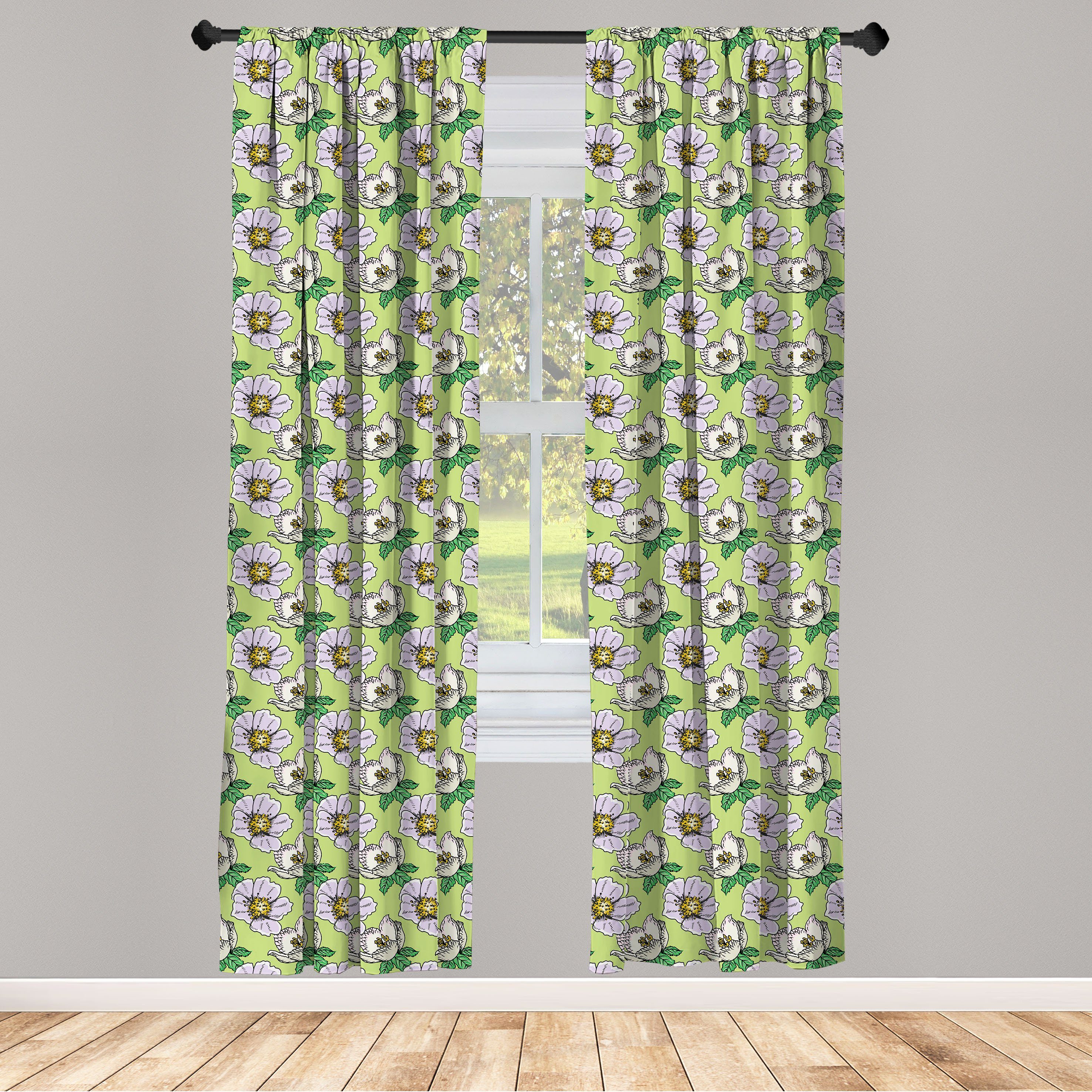Gardine Vorhang für Wohnzimmer Schlafzimmer Dekor, Abakuhaus, Microfaser, Blume Cartoonish Pastell Petals