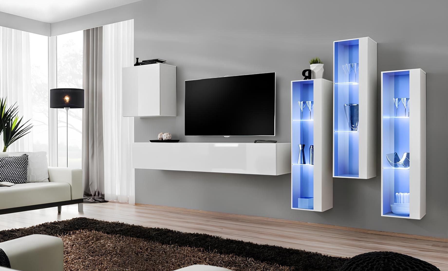 Xlmoebel Wohnwand Weißes Design Sideboard mit 4 Schränken und RTV Lowboard, (5-St), Made in Europa