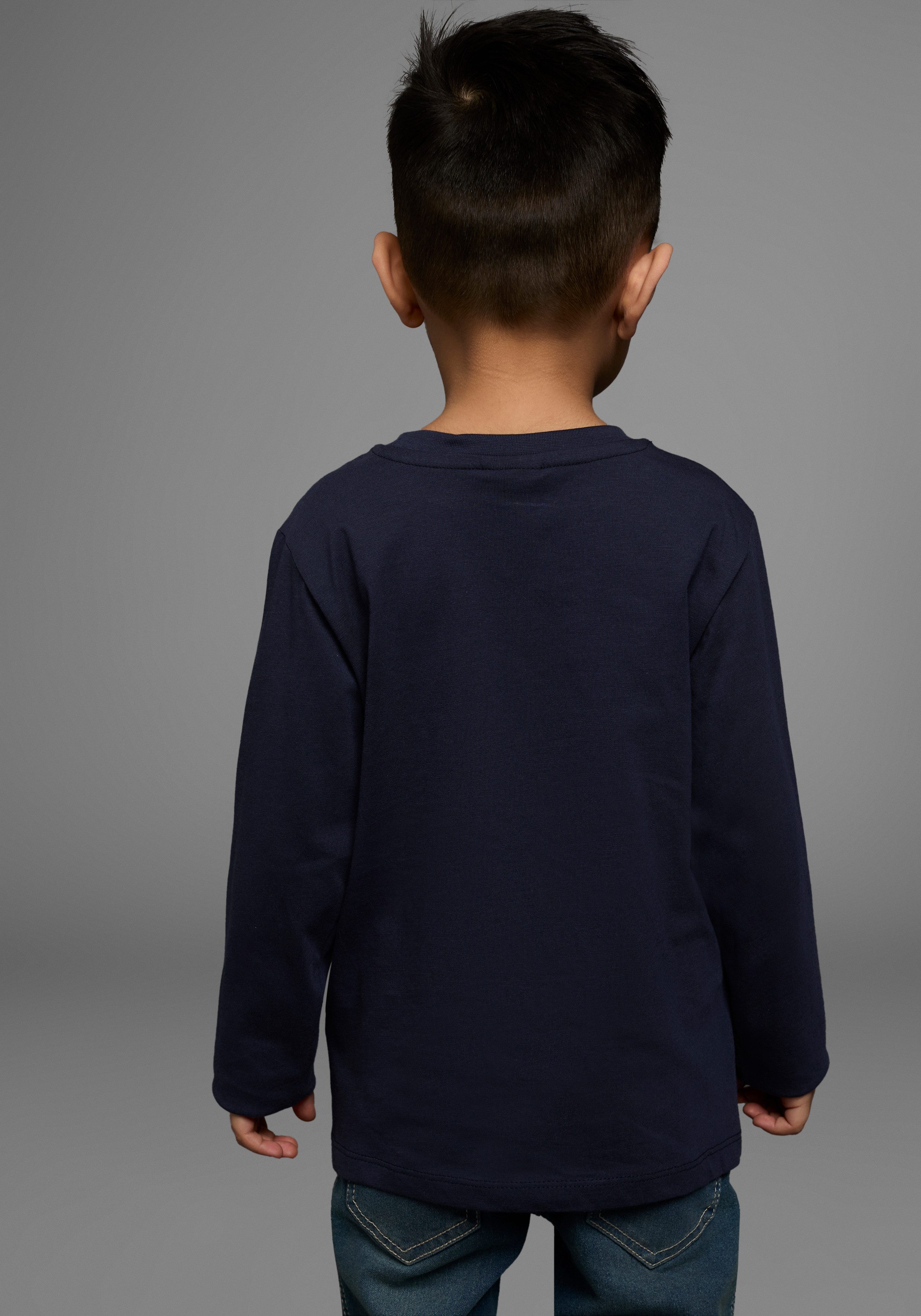 KIDSWORLD Langarmshirt HUND MIT BAGGER Langarm, Basic-Passform, mit stylischem Druck, Rundhalsausschnitt