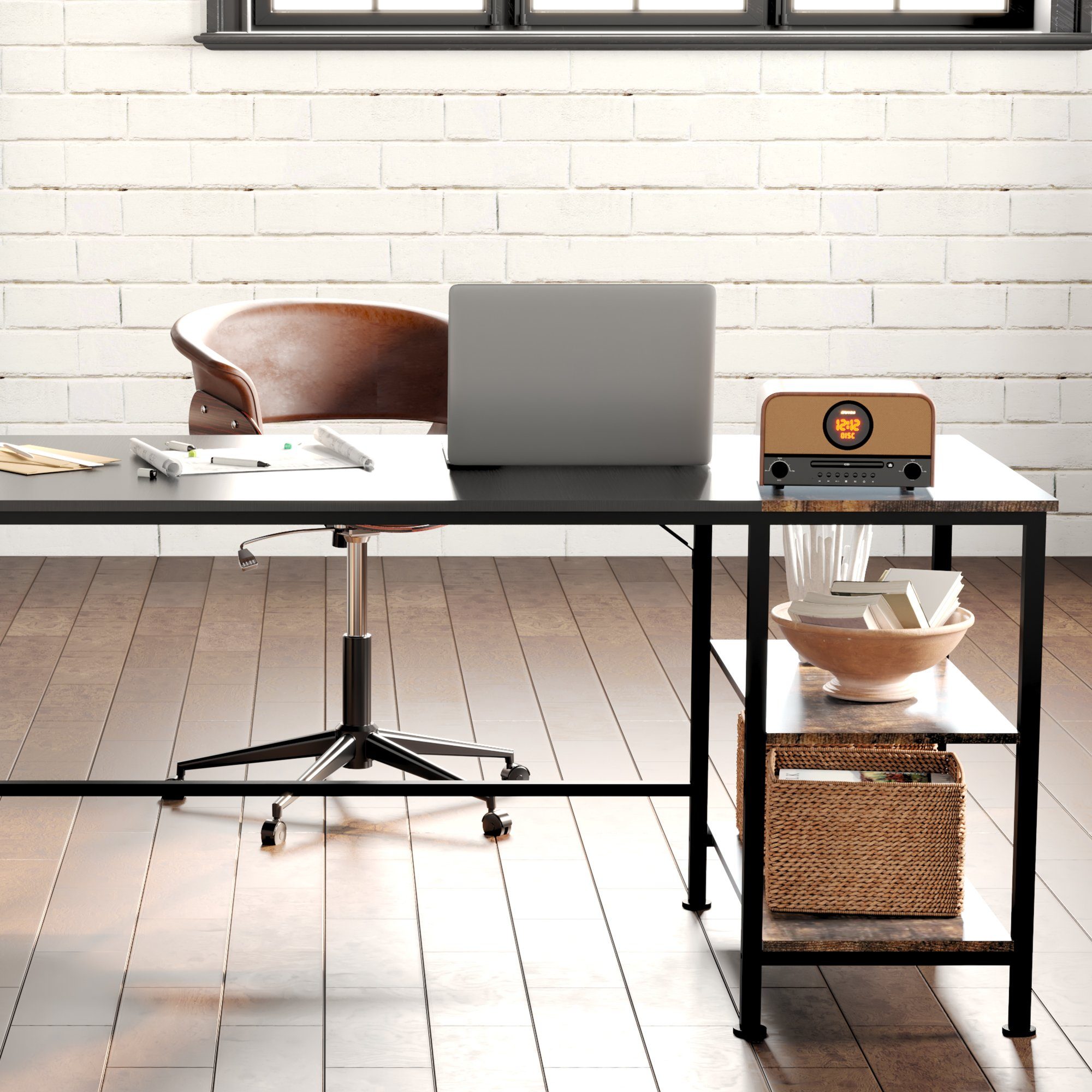 F4 Office Schreibtisch Bücherregal mit PC-Tisch), Lagerregalen, FLEXISPOT 2 Basic Schreibtisch Tier (Home
