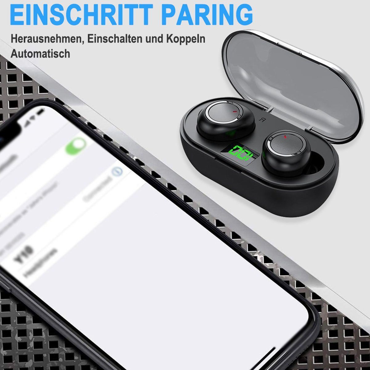 Jormftte Bluetooth Schwarz Bluetooth-Kopfhörer Kopfhörer Clip,LED-Leistungsanzeige,für Sport Open Ear