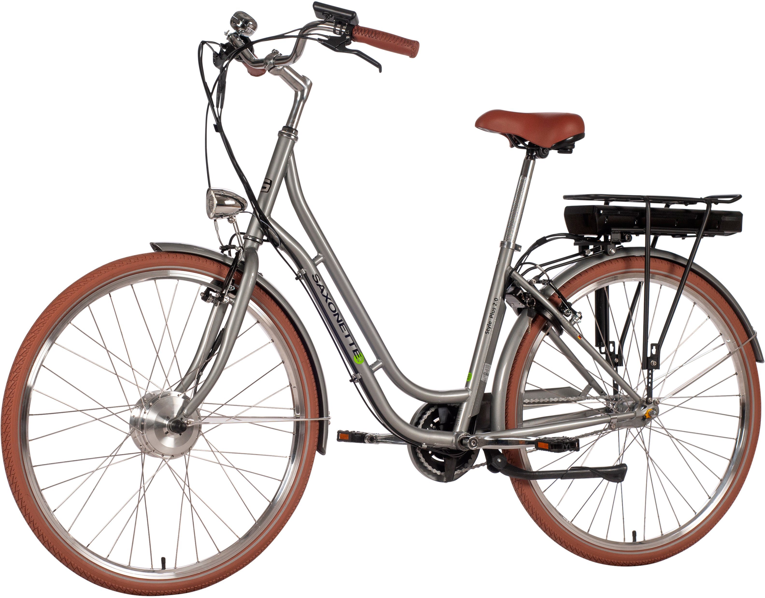 3 E-Bike (mit 2.0, SAXONETTE Akku, Plus Wh Nabenschaltung, Frontmotor, Style Akku-Ladegerät) Gang, 375