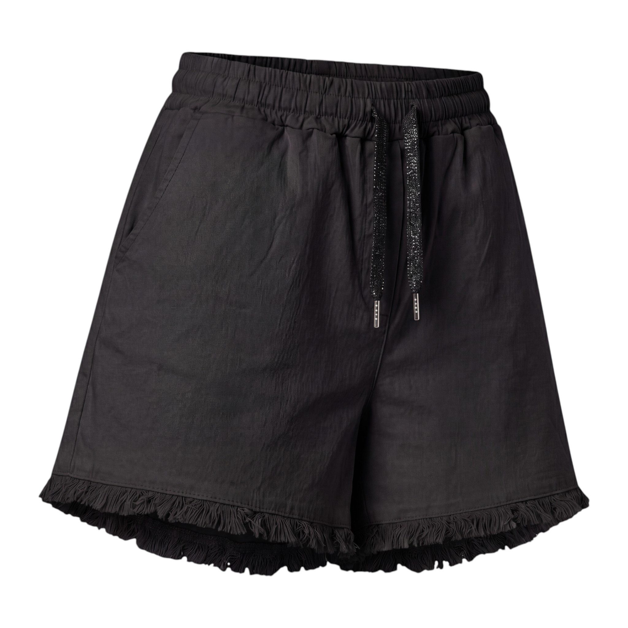 OriginalYou Chinoshorts Sommer Shorts Damen Strand Bermuda Kurze Stretch Hose Stretchgewebe in modernem Knitterlook, elastischer Bund mit Kordelzug