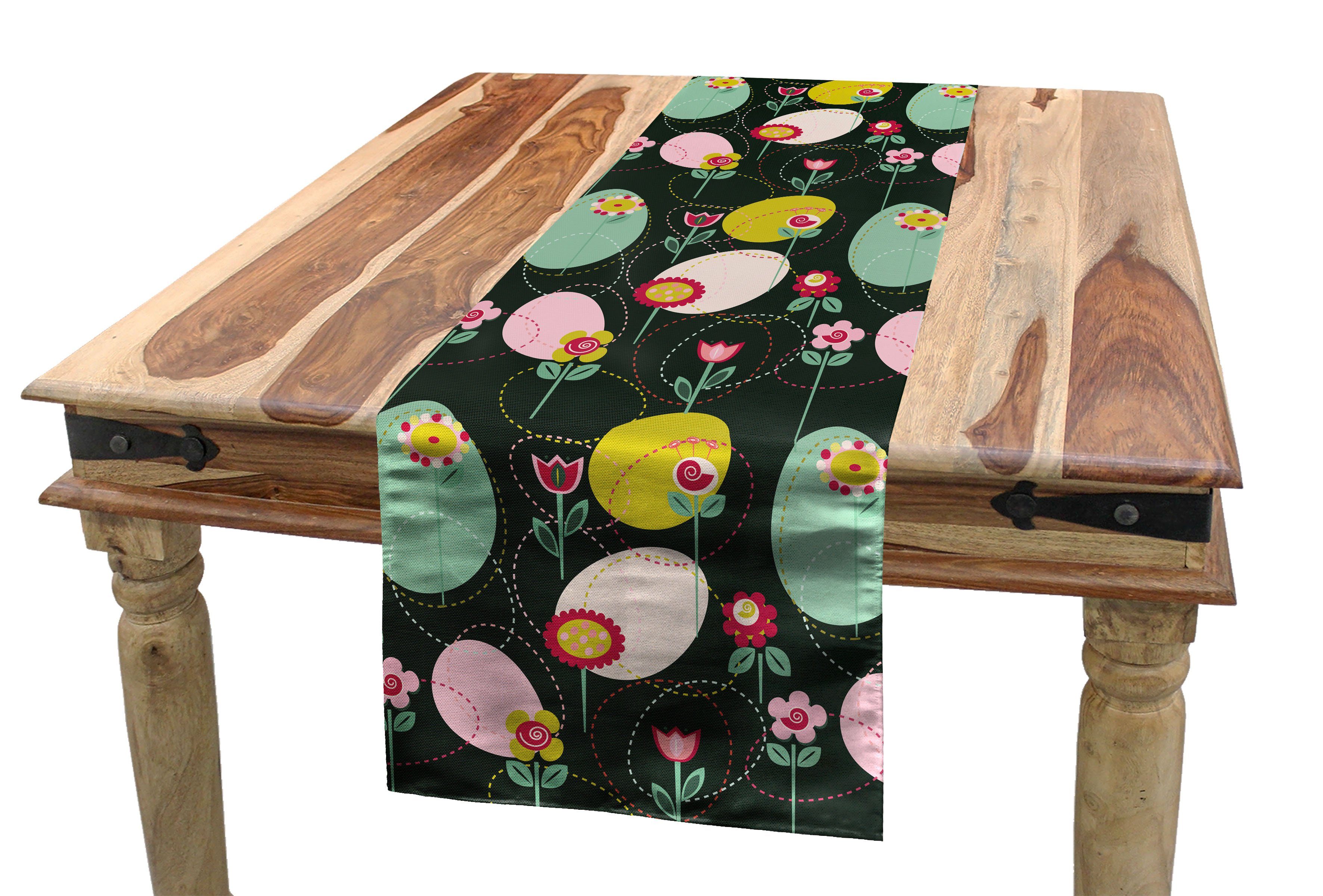 Abakuhaus Tischläufer Esszimmer Küche Rechteckiger Dekorativer Tischläufer, Blumen Geometrisches Gartenkunstwerk