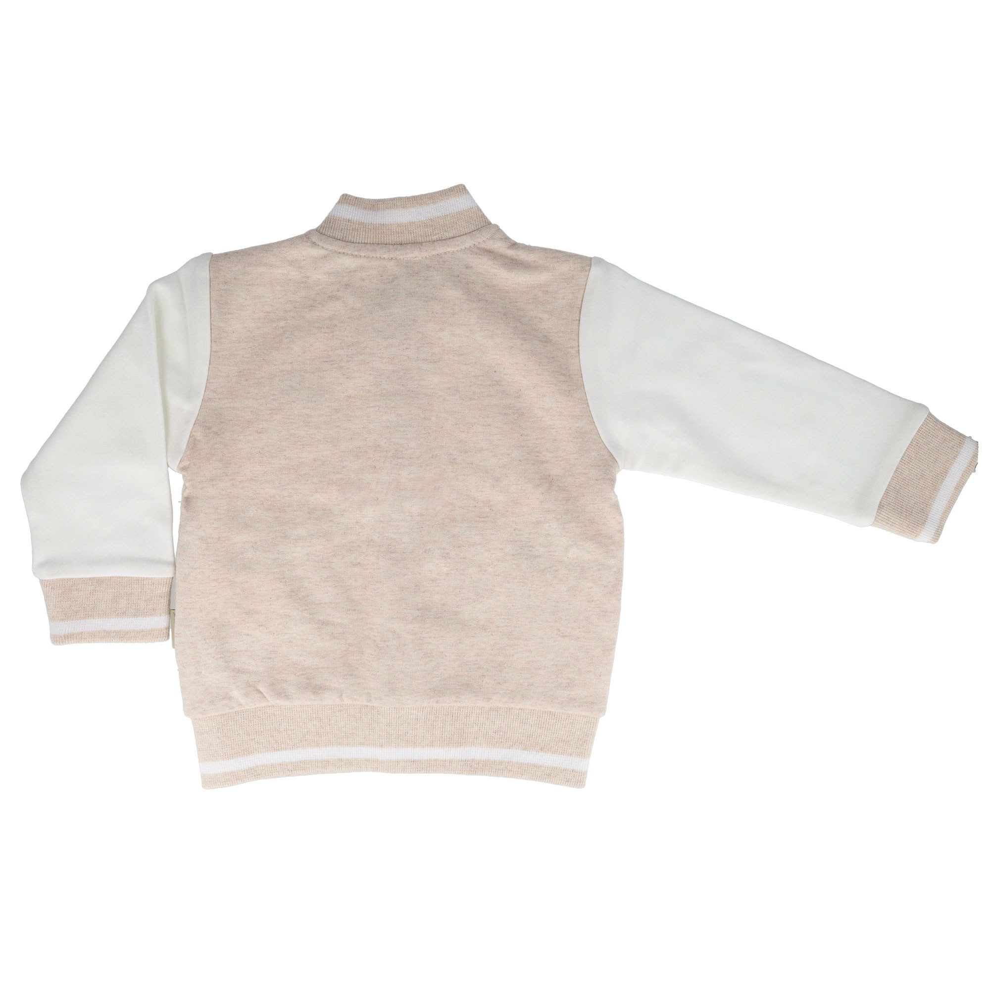 MAXIMO Sweatjacke (1-tlg) College Style, beigemeliert, weiße Ärmel, „hello“-Stickerei