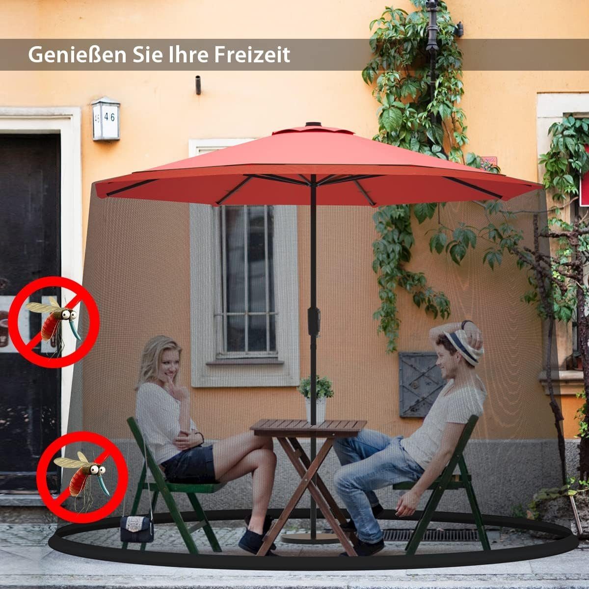 Basis Verstellbar,mit Schwarz befüllbarer Schirmmückennetz,Terrassenschirm-Netz,Outdoor und Moskitonetz Polyester-Netz Moskitonetz, XDeer