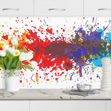 Bilderdepot24 Küchenrückwand bunt dekor Abstrakt Muster Rainbow Splatter Wandverkleidung Küche, (1-tlg., Nischenrückwand - für Fliesenspiegel ohne Bohren - matt), Spritzschutz Rückwand Küche Herd - Folie selbstklebend versch. Größen