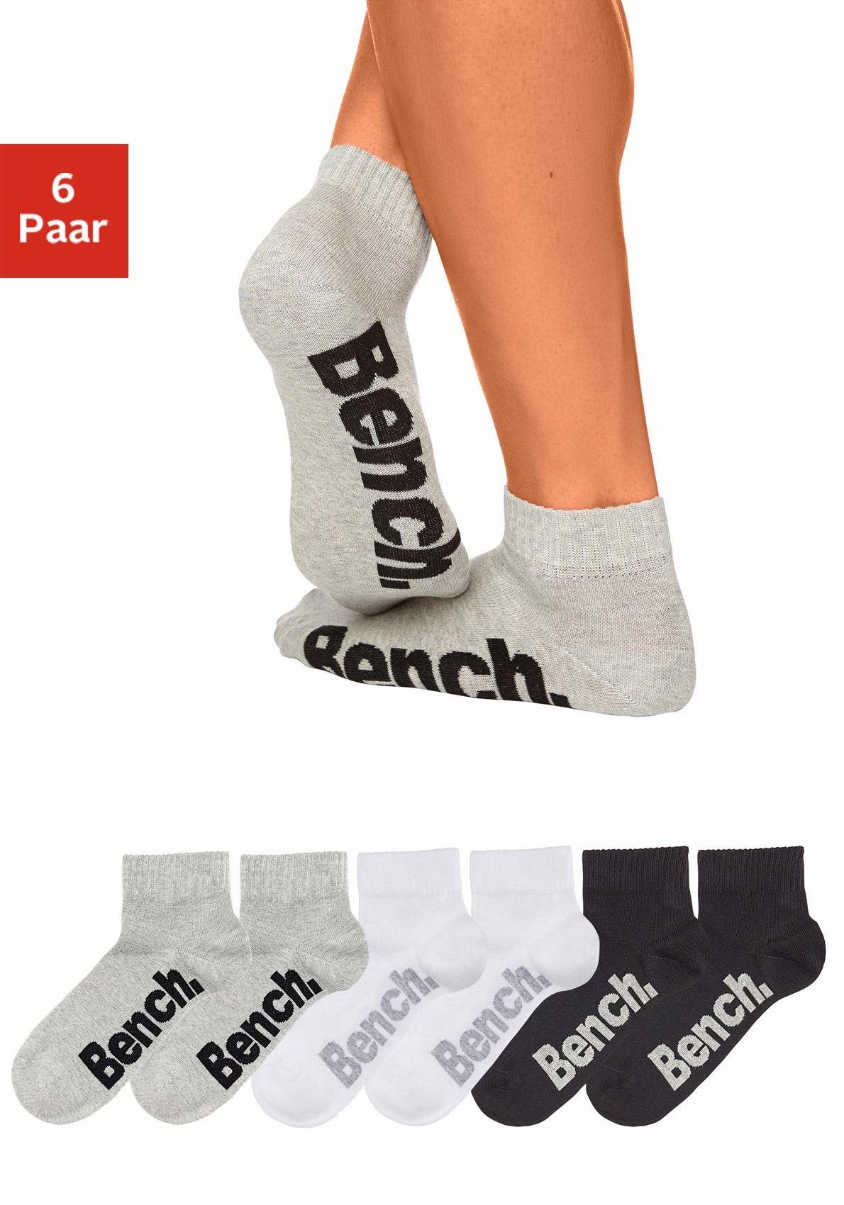 Bench. (Set, schwarz, Rippbündchen mit grau 6-Paar) weiß, Kurzsocken komfortablem